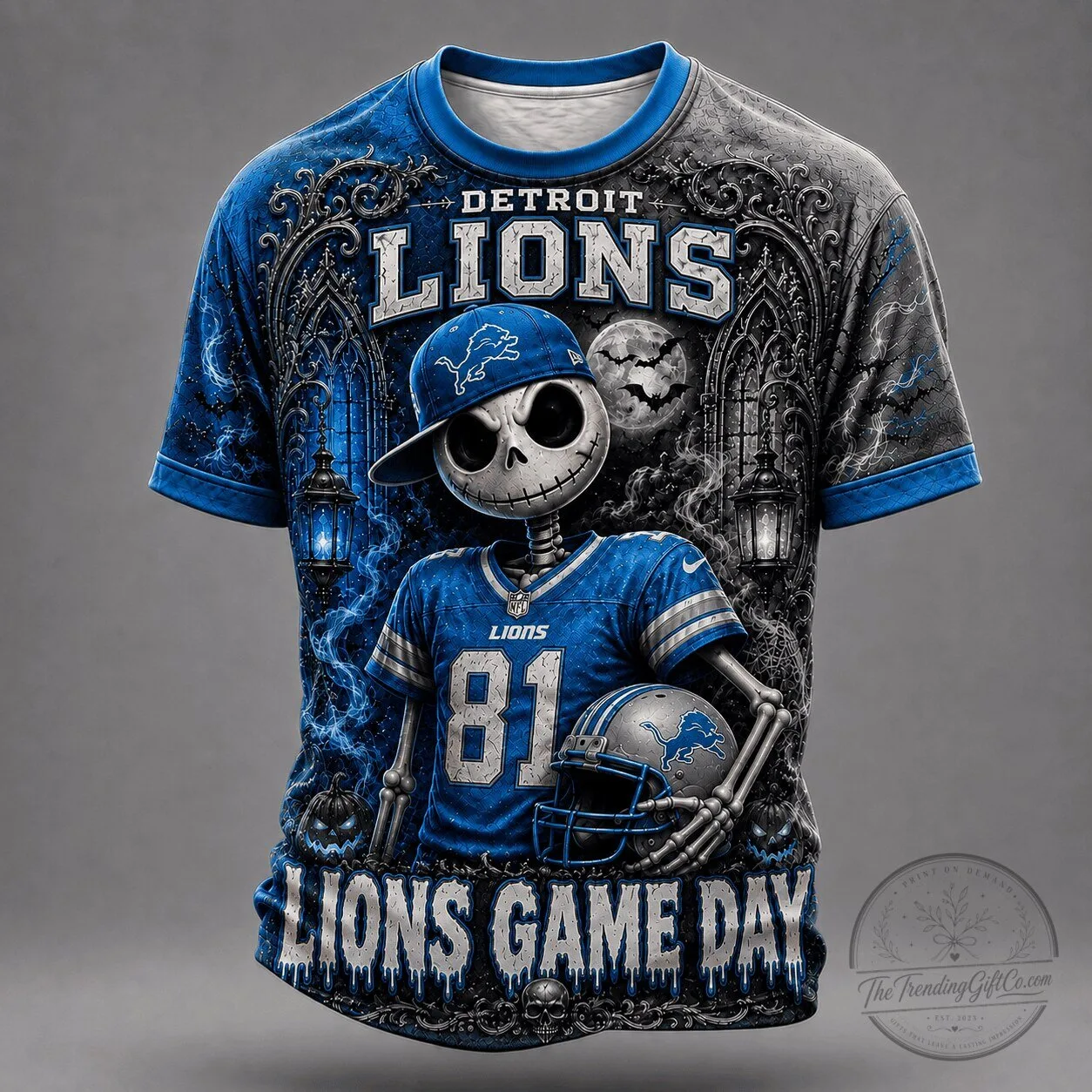 Detroit Lions Spooky Skeleton Game Day Football Fan T-Shirt