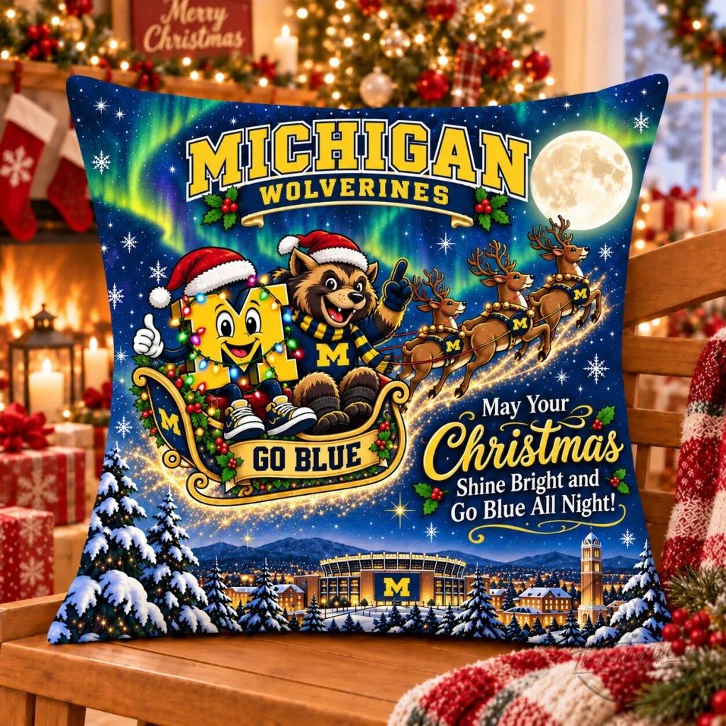 Michigan Wolverines Christmas Night Flight Decorative Throw Pillow Michigan Wolverines Christmas Night Flight Decorative Throw Pillow