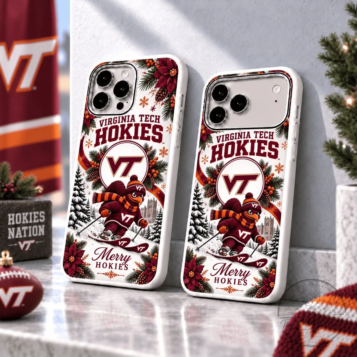 Virginia Tech Hokies Christmas Skiing Mascot Winter Holiday Phone Case