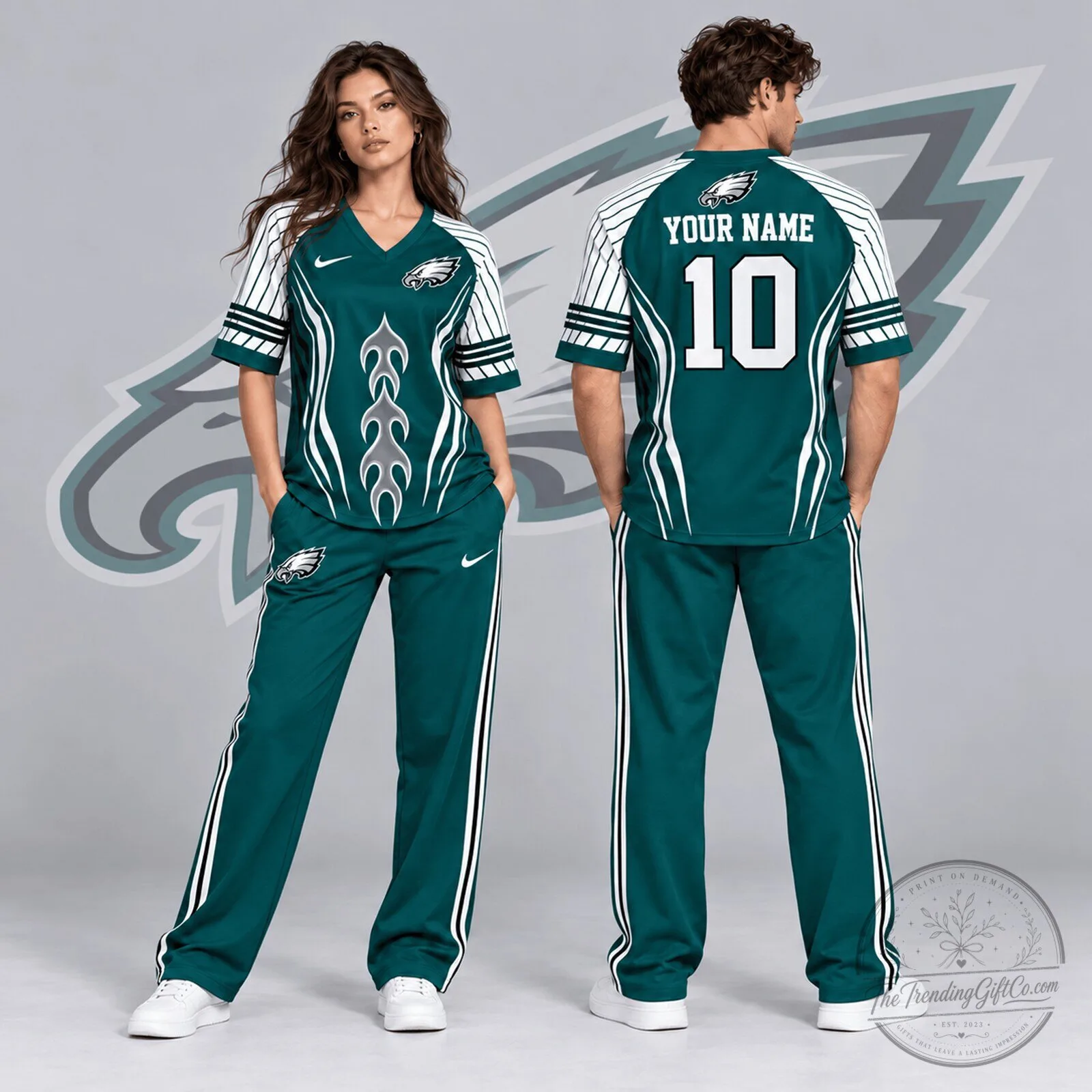 Philadelphia Eagles Custom Name Number Flame Graphic Football Jersey