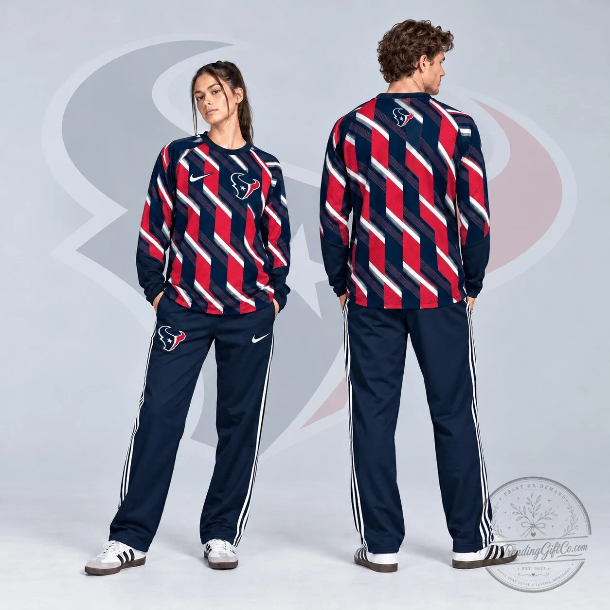 Houston Texans NFL Bold Diagonal Stripe Long Sleeve Crewneck Shirt