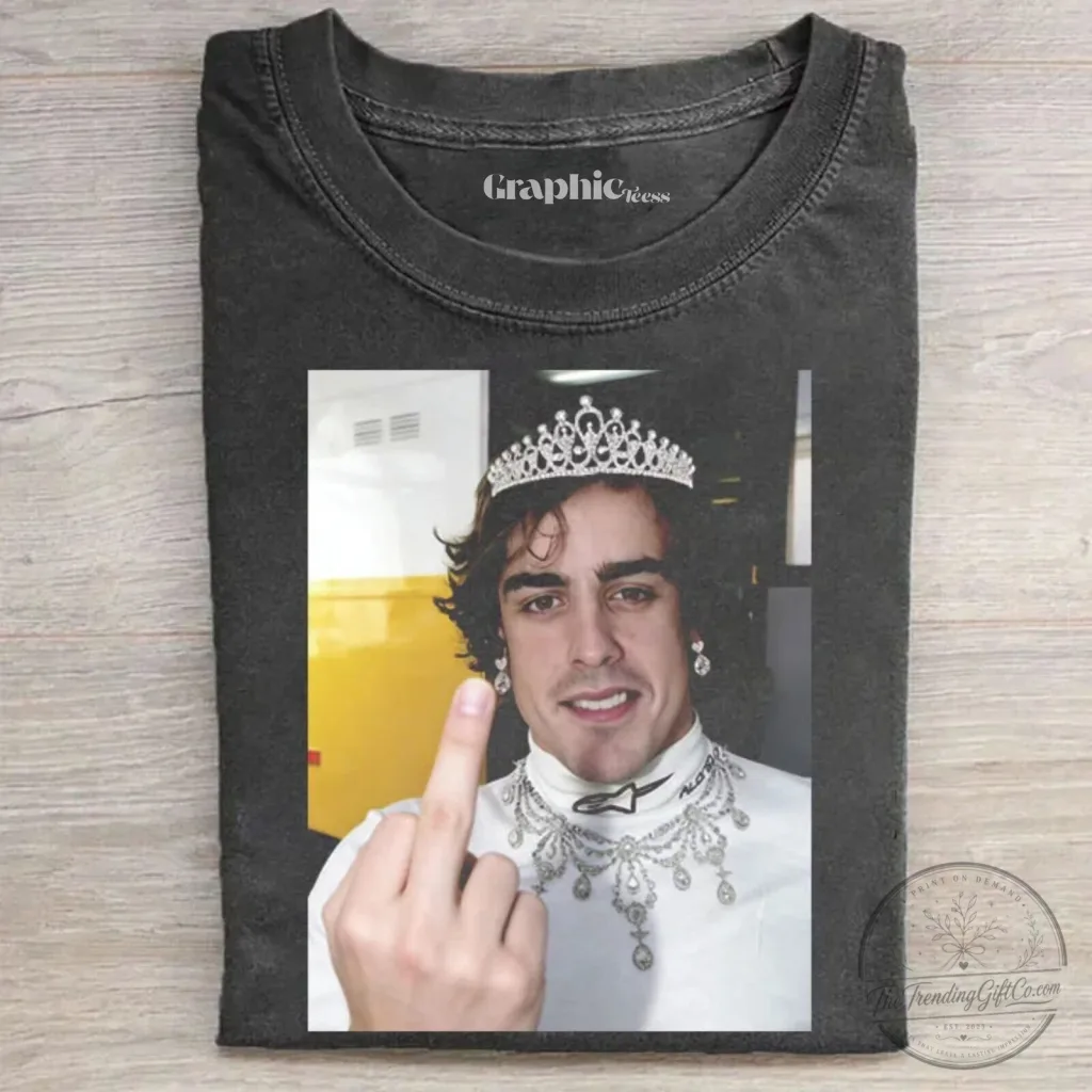 Fernando Alonso Tiara Middle Finger Meme Funny Formula 1 Racing T-Shirt Fernando Alonso Tiara Middle Finger Meme Funny Formula 1 Racing T-Shirt