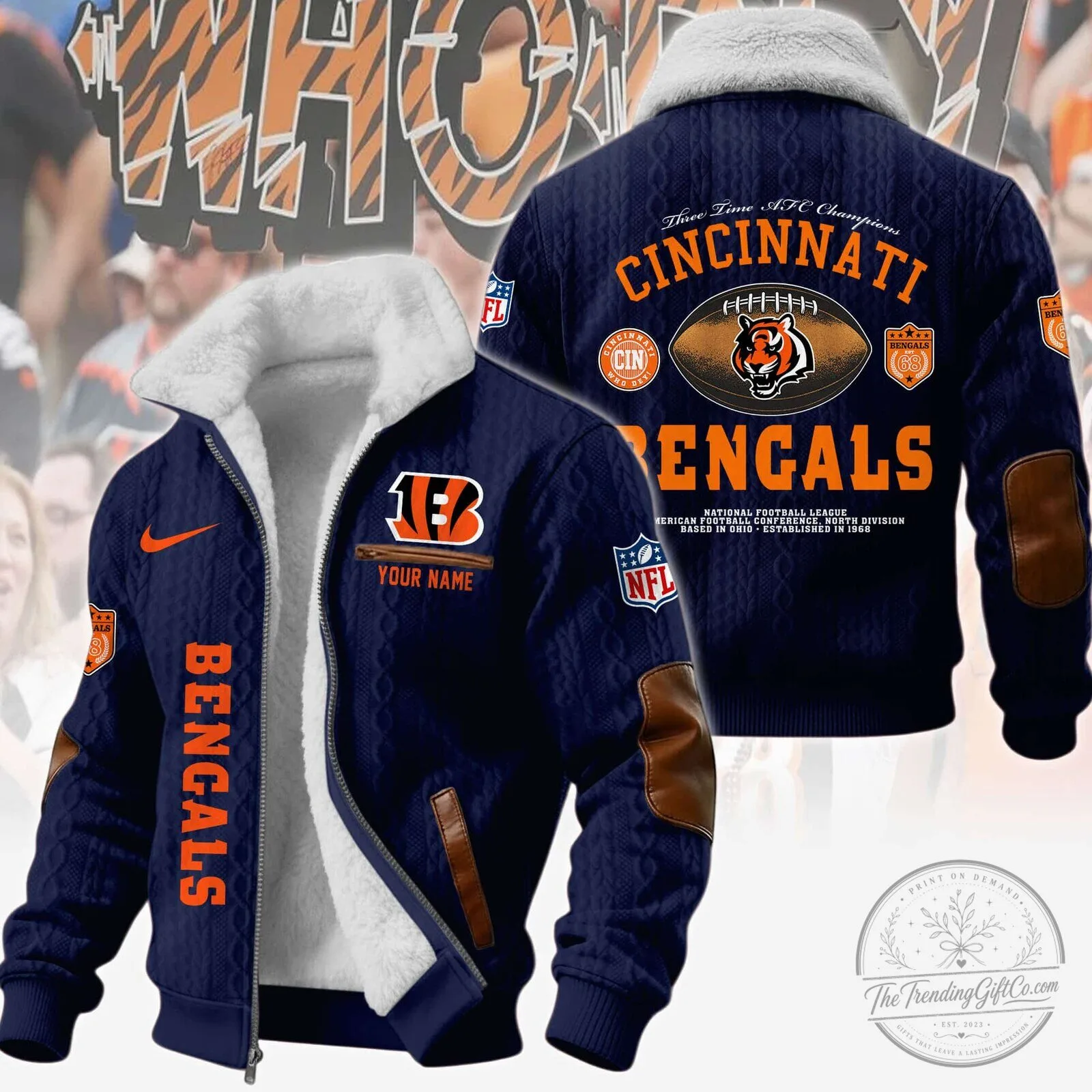 Cincinnati Bengals NFL Football Team Winter Fleece Bomber Jacket 11 Cincinnati Bengals NFL Football Team Winter Fleece Bomber Jacket