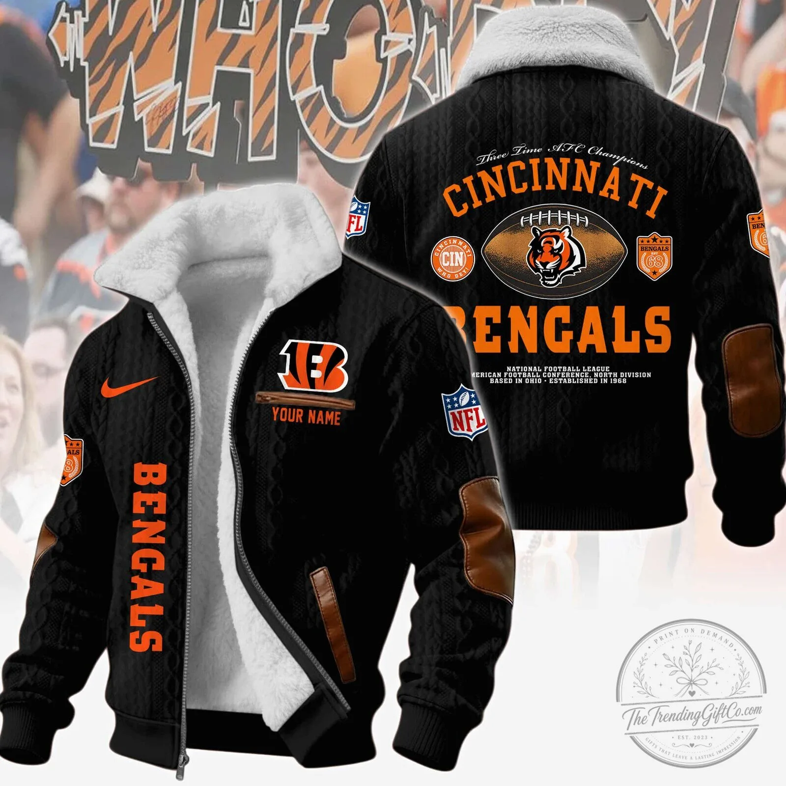Cincinnati Bengals NFL Football Team Winter Fleece Bomber Jacket 12 Cincinnati Bengals NFL Football Team Winter Fleece Bomber Jacket