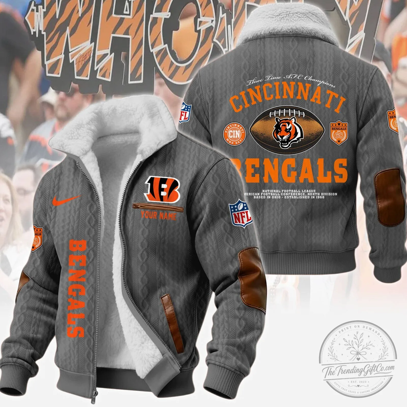 Cincinnati Bengals NFL Football Team Winter Fleece Bomber Jacket 13 Cincinnati Bengals NFL Football Team Winter Fleece Bomber Jacket