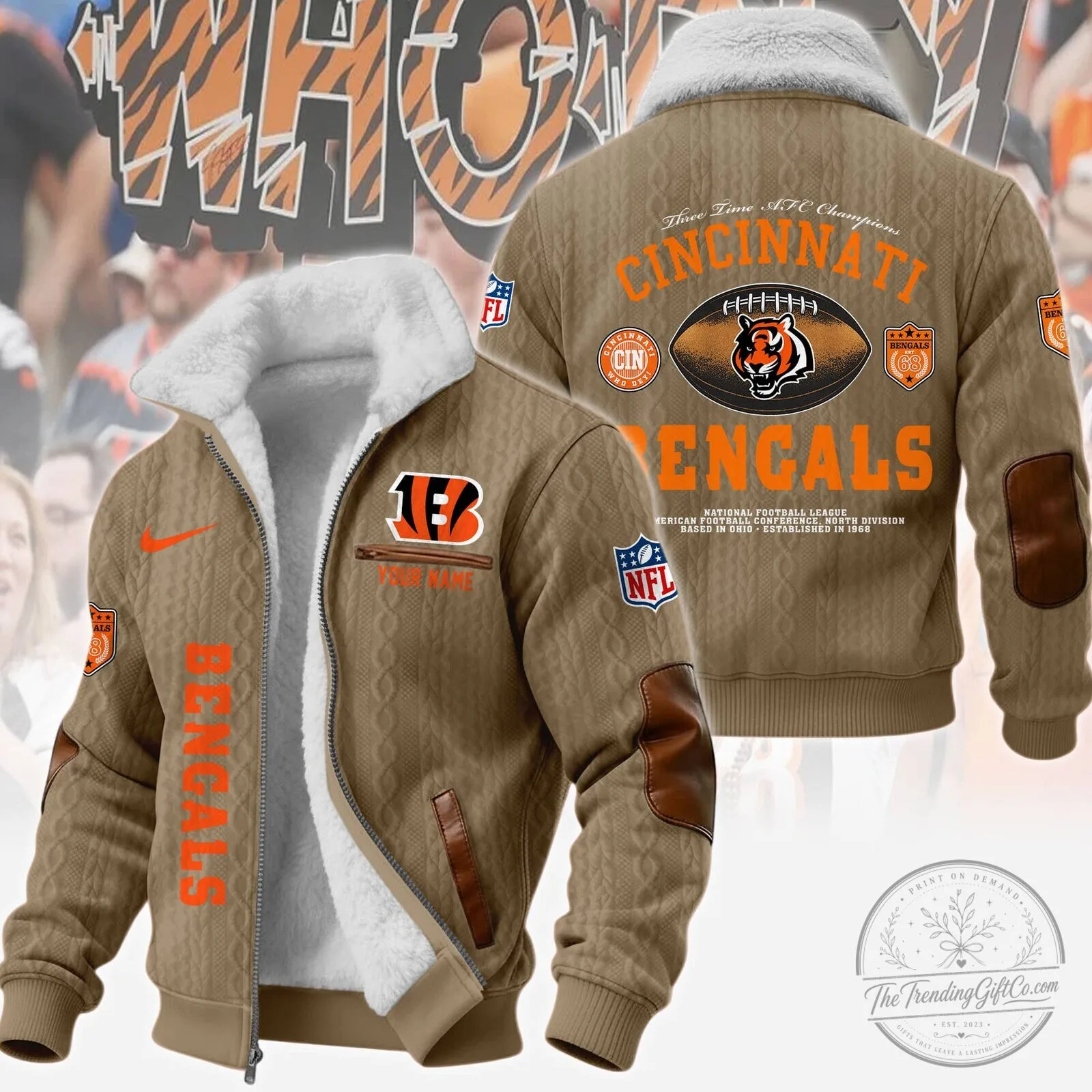 Cincinnati Bengals NFL Football Team Winter Fleece Bomber Jacket 14 Cincinnati Bengals NFL Football Team Winter Fleece Bomber Jacket