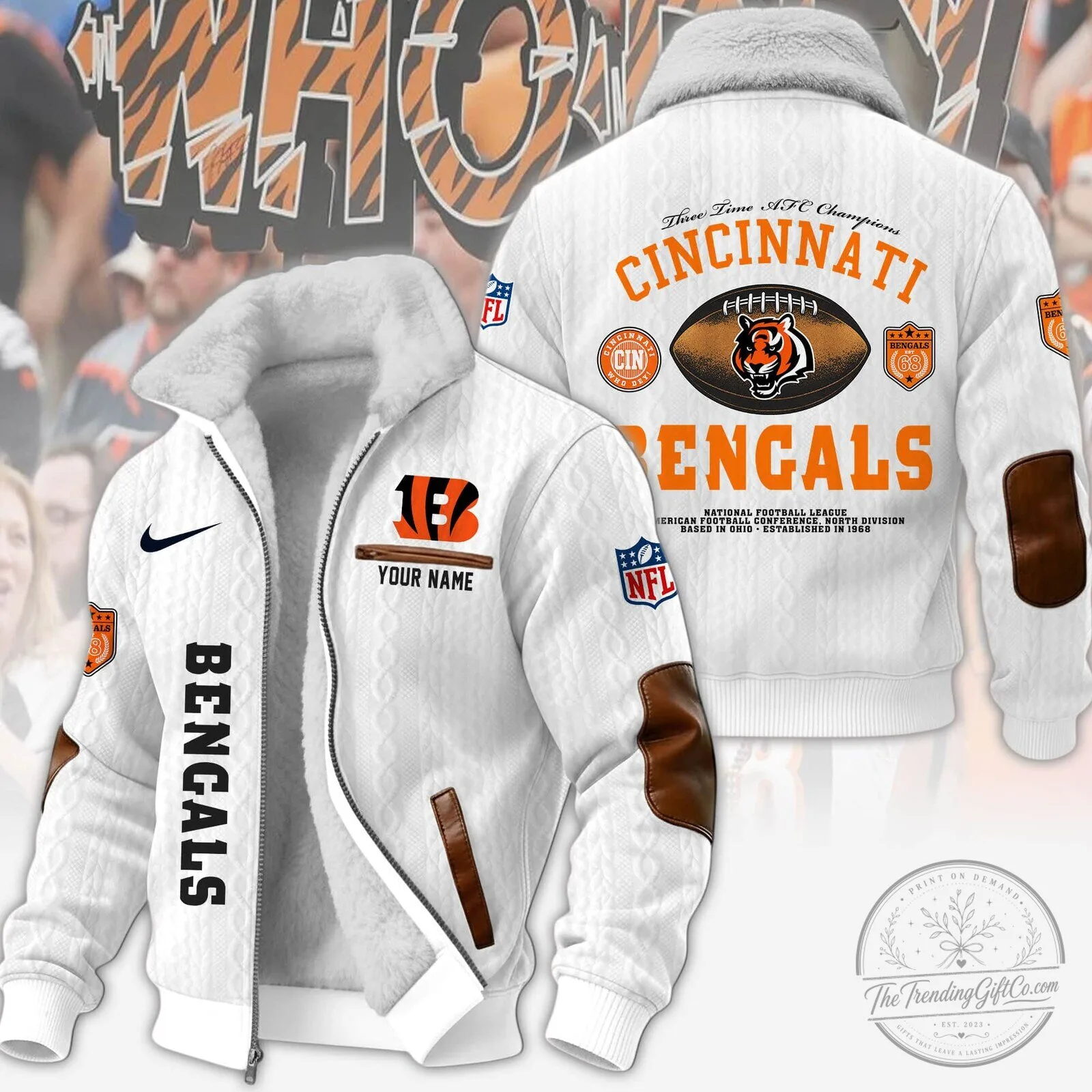 Cincinnati Bengals NFL Football Team Winter Fleece Bomber Jacket 15 Cincinnati Bengals NFL Football Team Winter Fleece Bomber Jacket