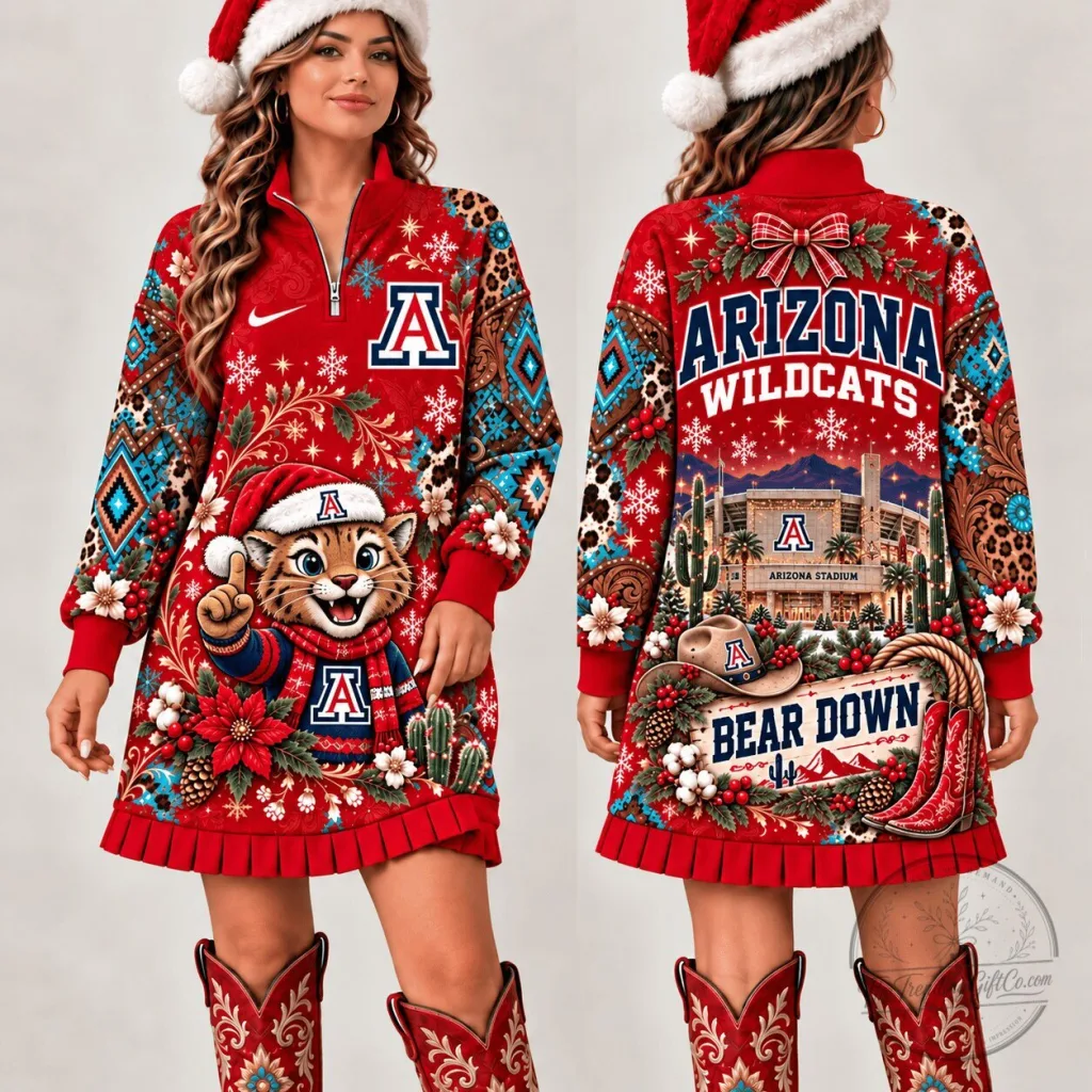 Arizona Wildcats Christmas Boho Quarter-Zip Sweatshirt Dress Arizona Wildcats Christmas Boho Quarter-Zip Sweatshirt Dress