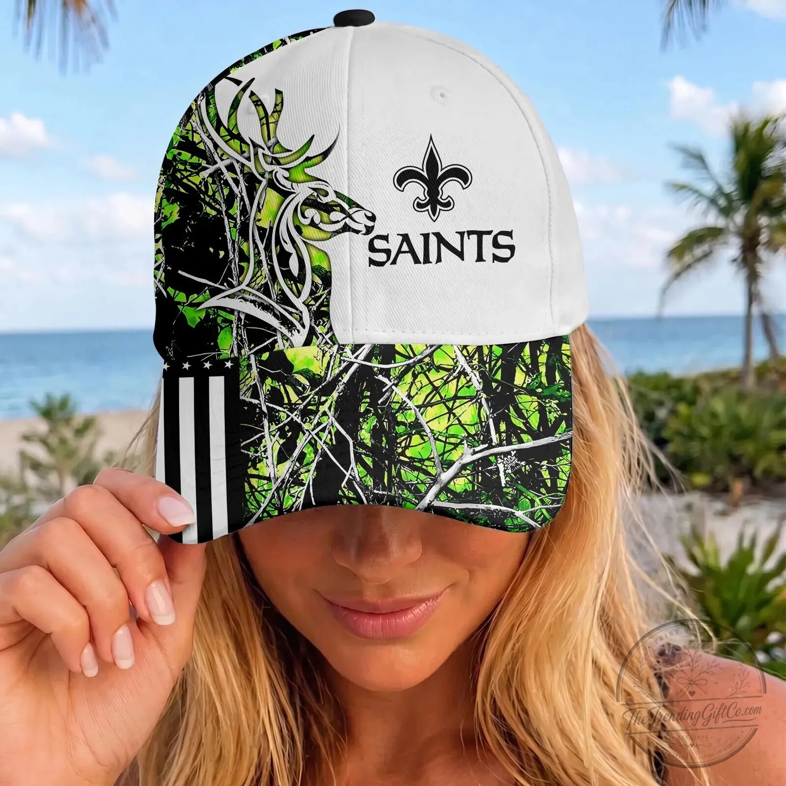 American Flag Cap Hat in Camouflage for Deer Hunting featuring New Orleans Saints Design 8 American Flag Cap Hat in Camouflage for Deer Hunting featuring New Orleans Saints Design