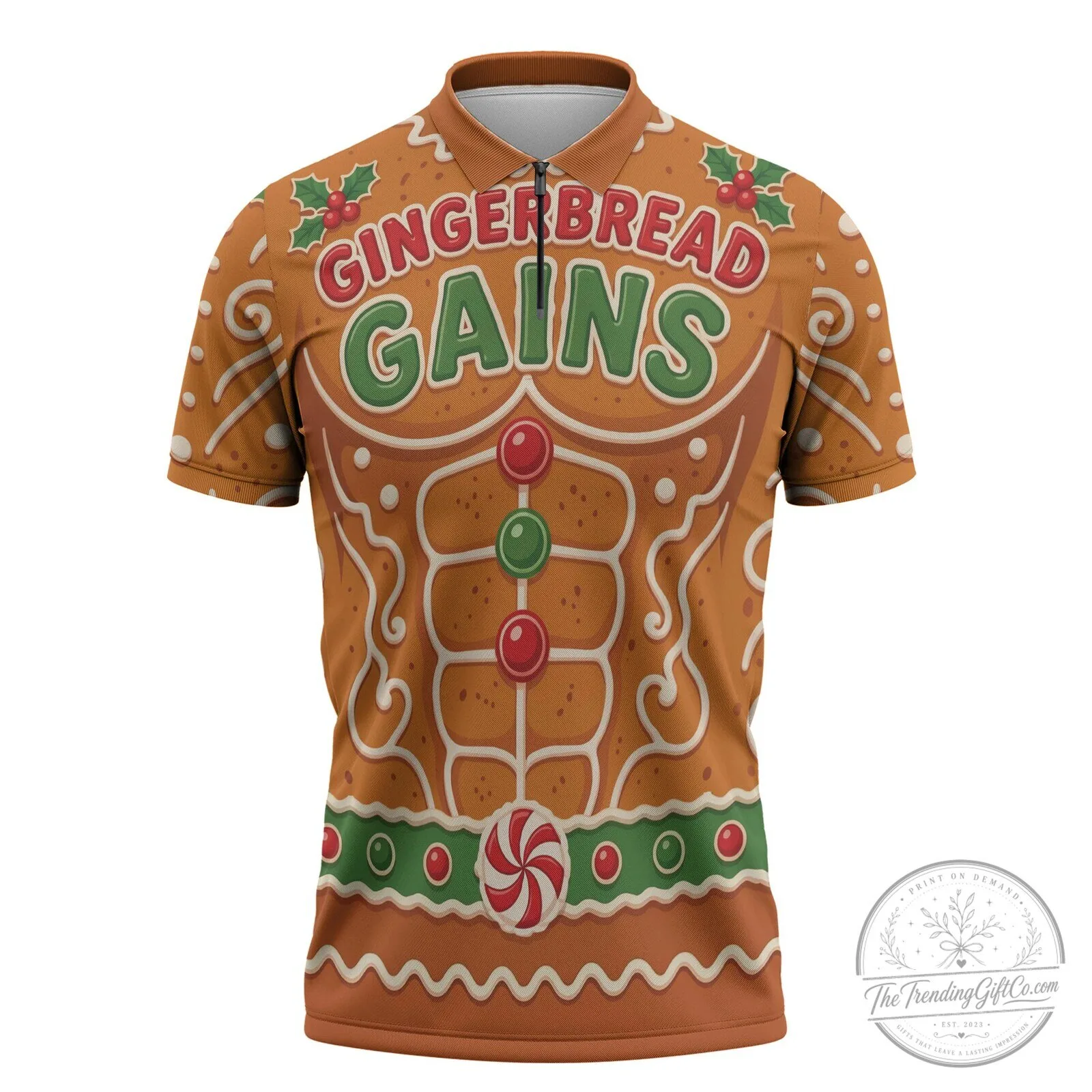 Gingerbread Gains Bodybuilder Christmas Holiday Cookie Men's Polo Shirt