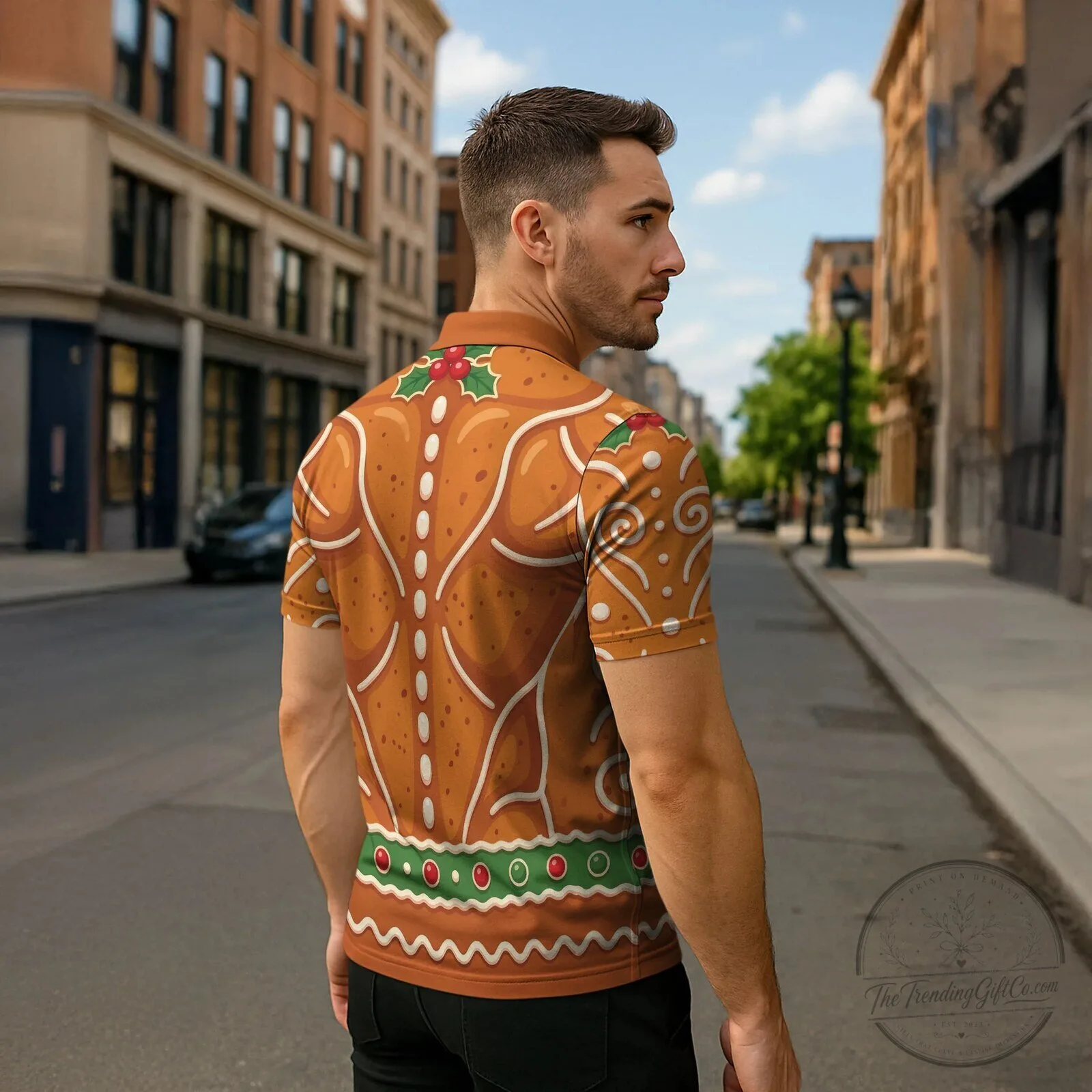 Gingerbread Gains Bodybuilder Christmas Holiday Cookie Men's Polo Shirt 5 Gingerbread Gains Bodybuilder Christmas Holiday Cookie Men