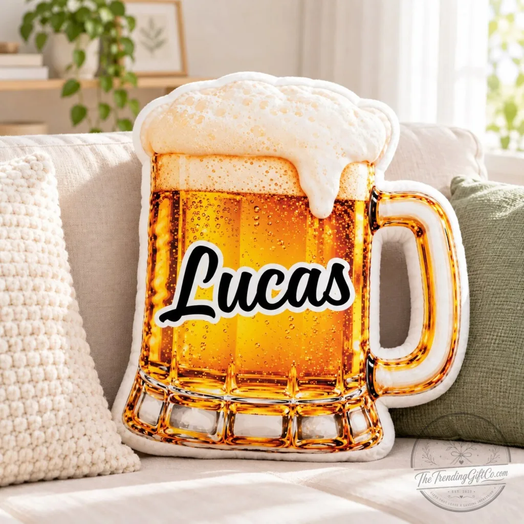 Personalized Beer Mug Shaped Throw Pillow for Home Decor and Gifting Personalized Beer Mug Shaped Throw Pillow for Home Decor and Gifting