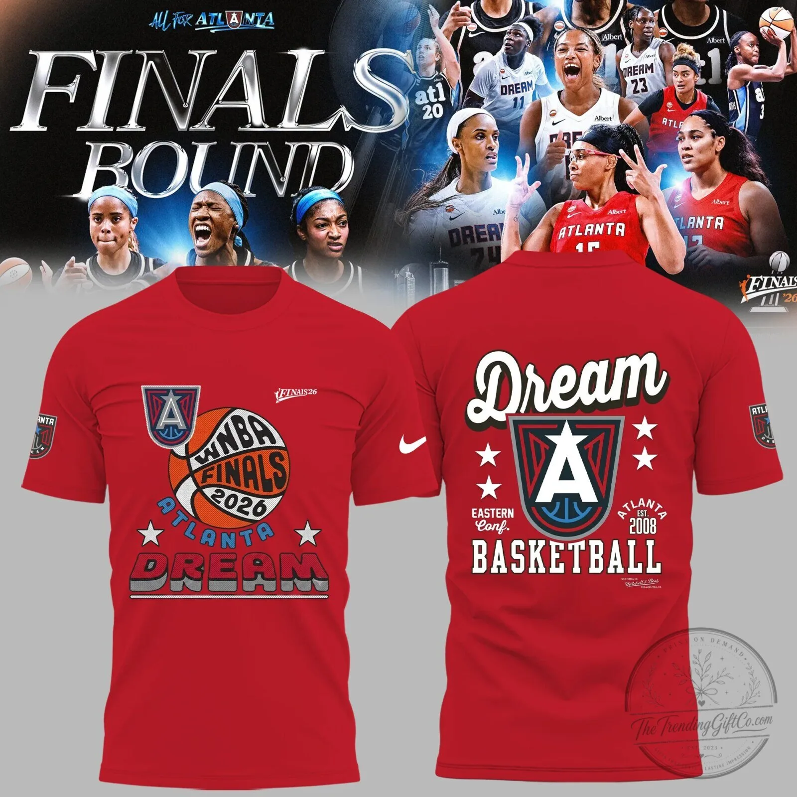 Red T-Shirt for Atlanta Dream Basketball Team in 2026 WNBA Finals