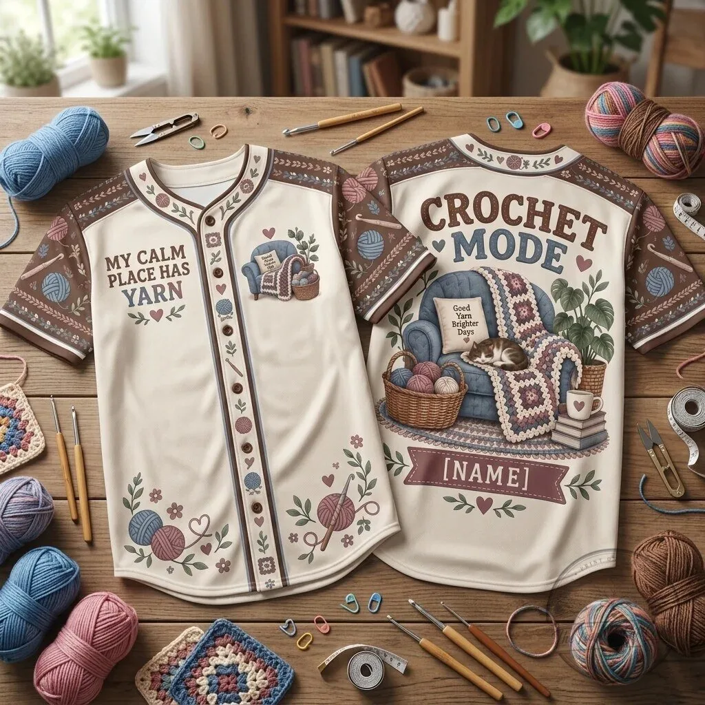 Personalized Crochet Mode My Calm Place Has Yarn Baseball Jersey