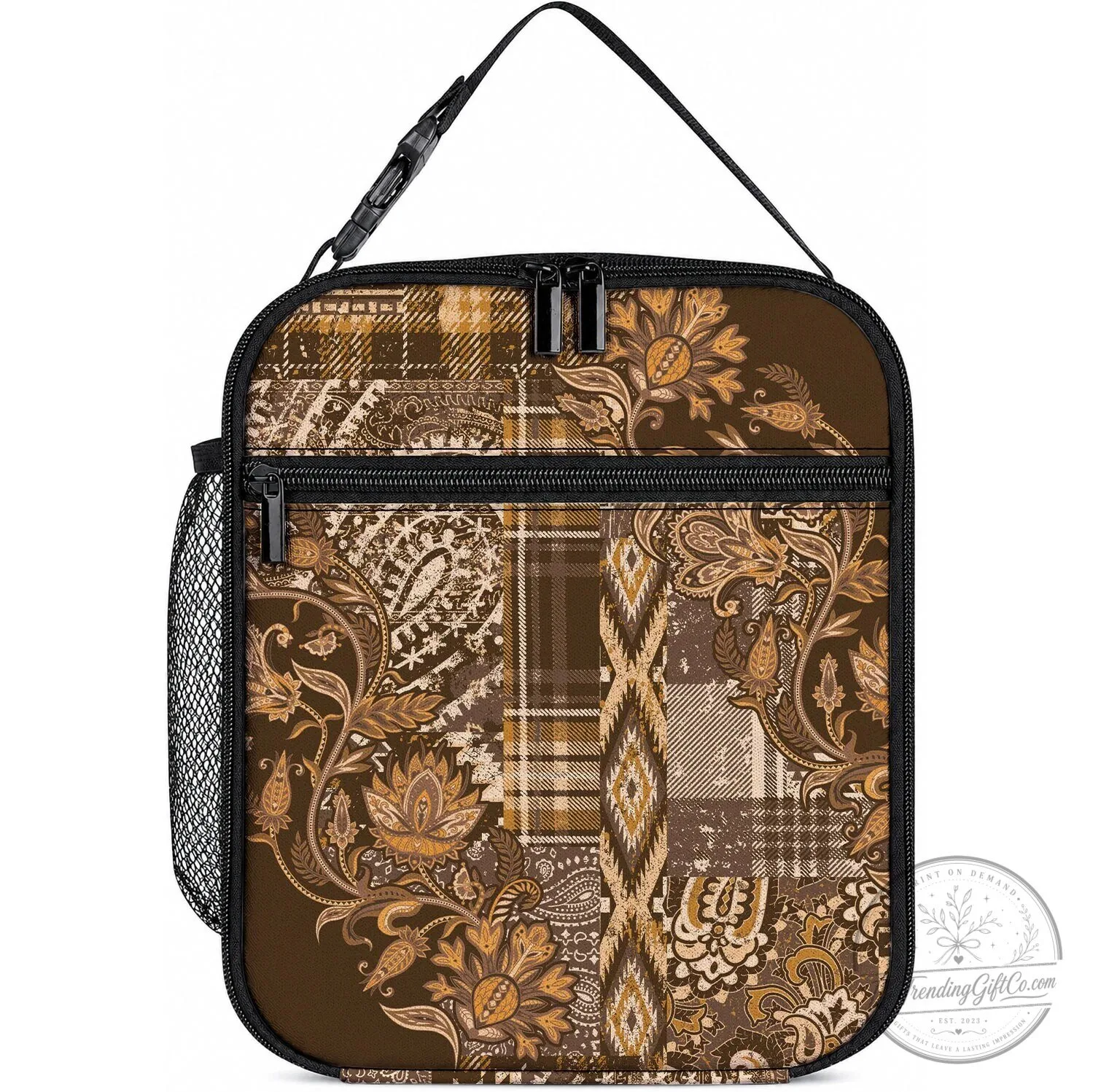African Floral Paisley Pattern Insulated Lunch Bag with Shoulder Strap 3 African Floral Paisley Pattern Insulated Lunch Bag with Shoulder Strap