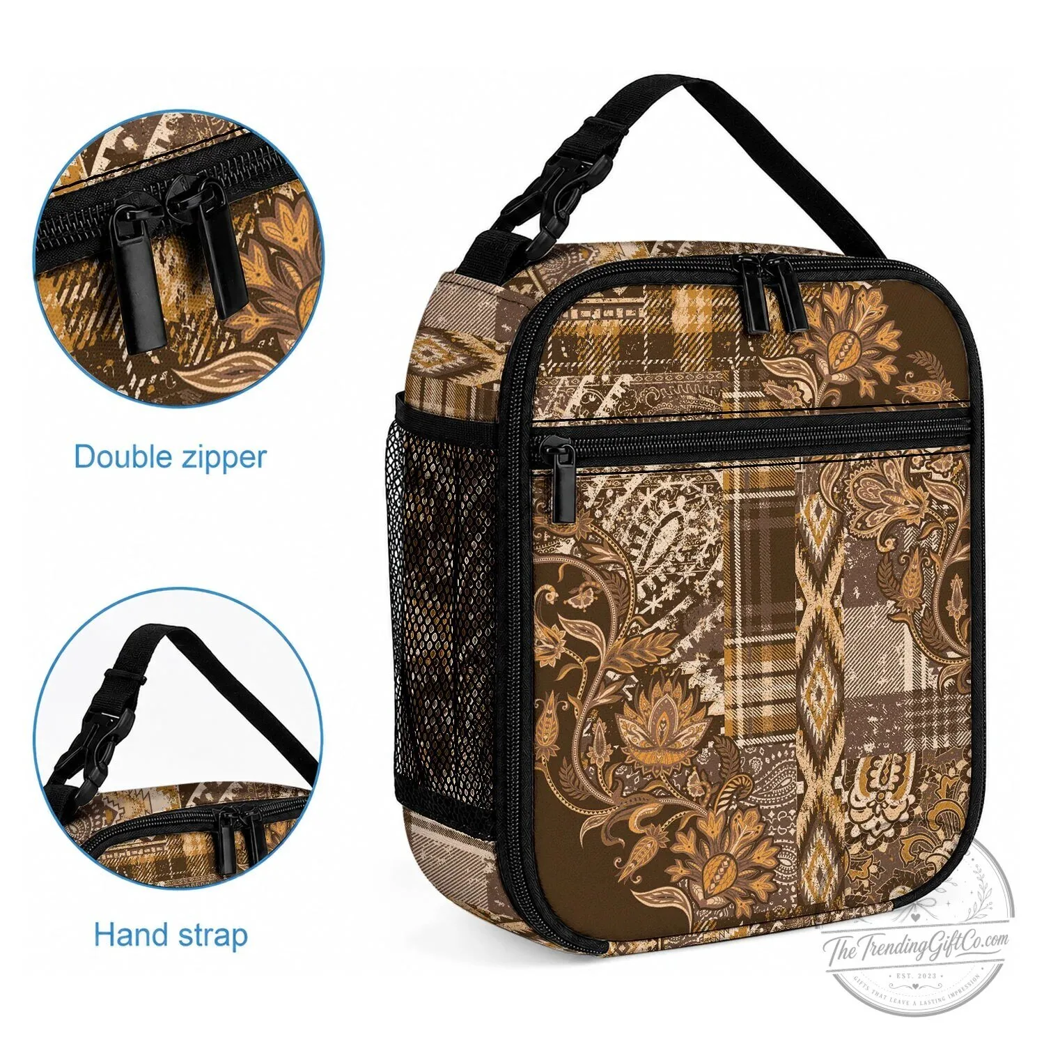 African Floral Paisley Pattern Insulated Lunch Bag with Shoulder Strap 4 African Floral Paisley Pattern Insulated Lunch Bag with Shoulder Strap