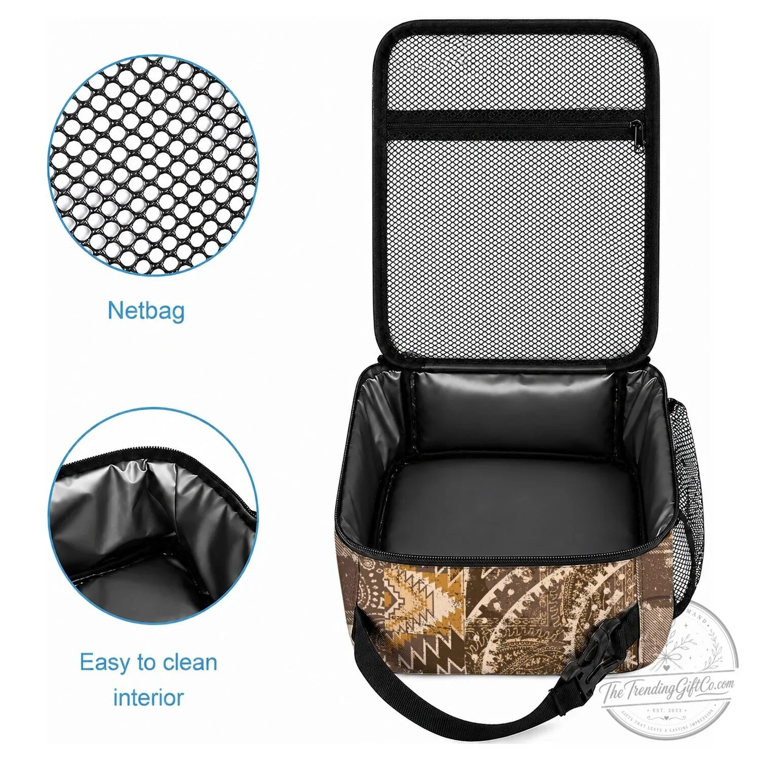 African Floral Paisley Pattern Insulated Lunch Bag with Shoulder Strap 5 African Floral Paisley Pattern Insulated Lunch Bag with Shoulder Strap