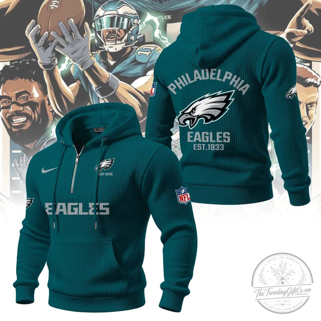 Philadelphia Eagles NFL Football Team Quarter-Zip Hoodie Philadelphia Eagles NFL Football Team Quarter-Zip Hoodie
