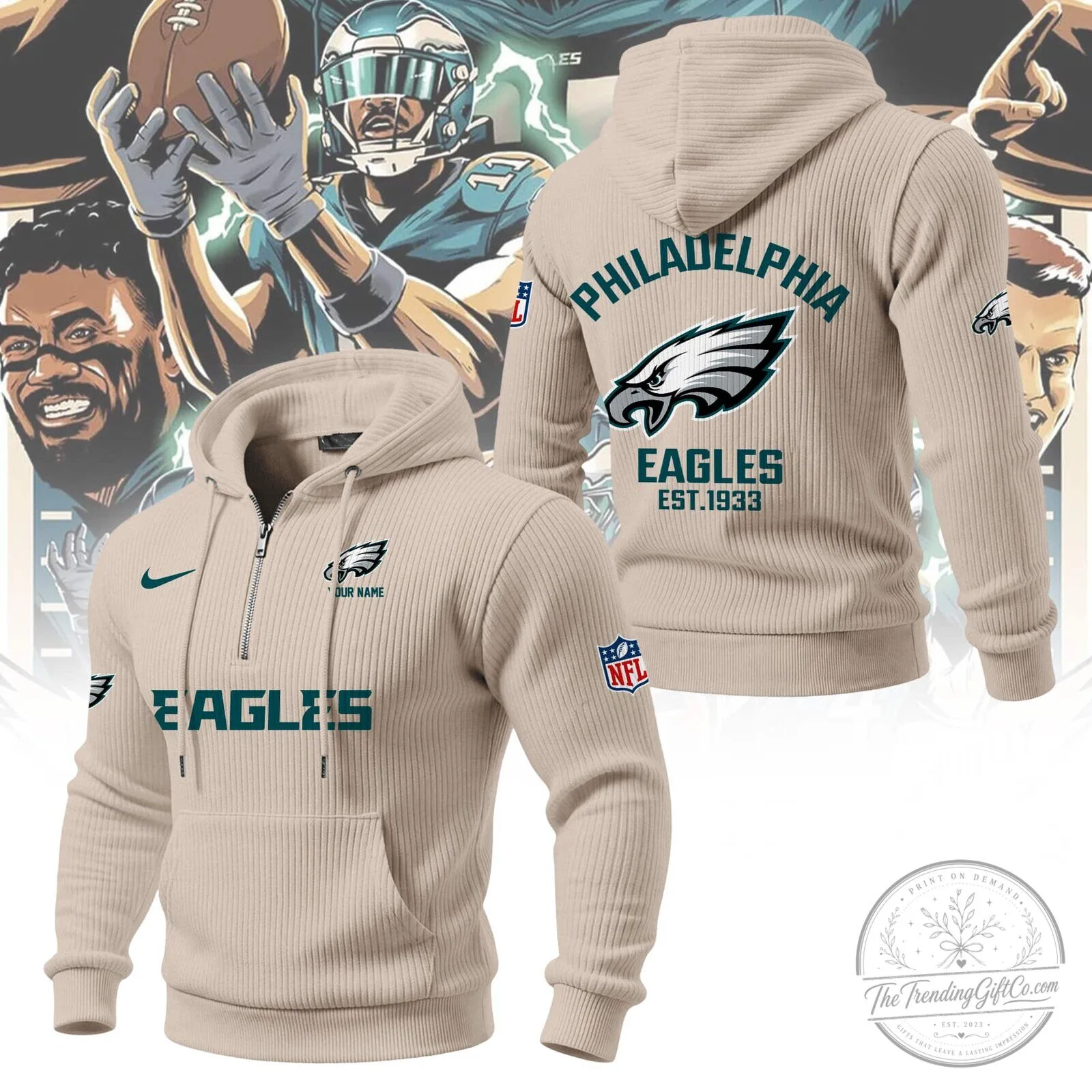 Philadelphia Eagles NFL Football Team Quarter-Zip Hoodie 8 Philadelphia Eagles NFL Football Team Quarter-Zip Hoodie