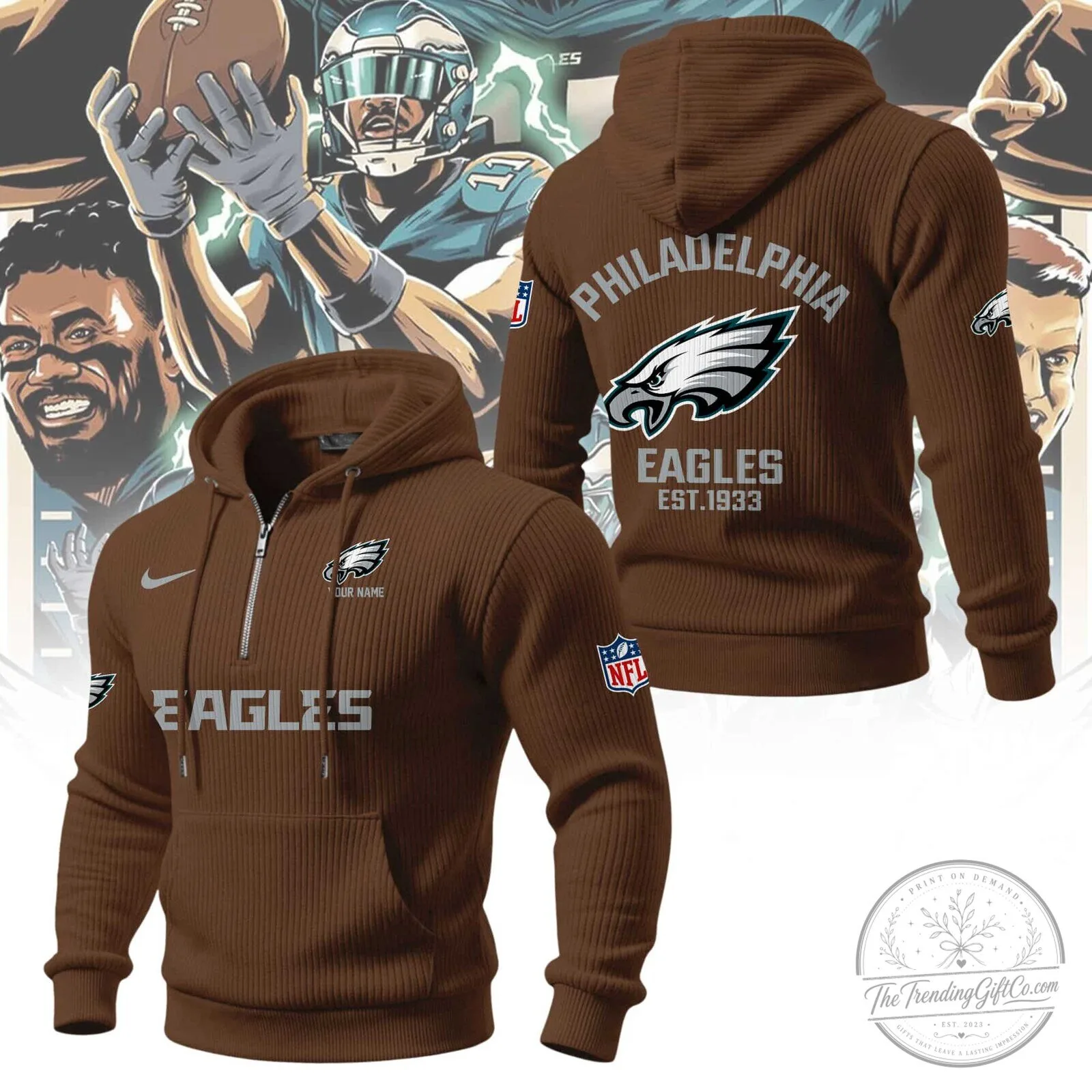 Philadelphia Eagles NFL Football Team Quarter-Zip Hoodie 10 Philadelphia Eagles NFL Football Team Quarter-Zip Hoodie