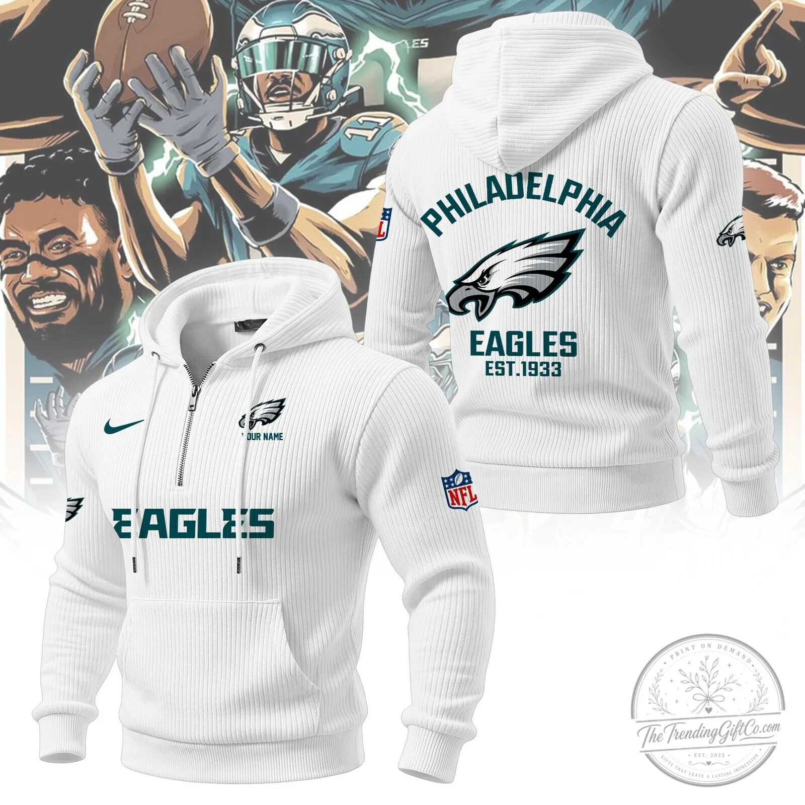 Philadelphia Eagles NFL Football Team Quarter-Zip Hoodie 12 Philadelphia Eagles NFL Football Team Quarter-Zip Hoodie