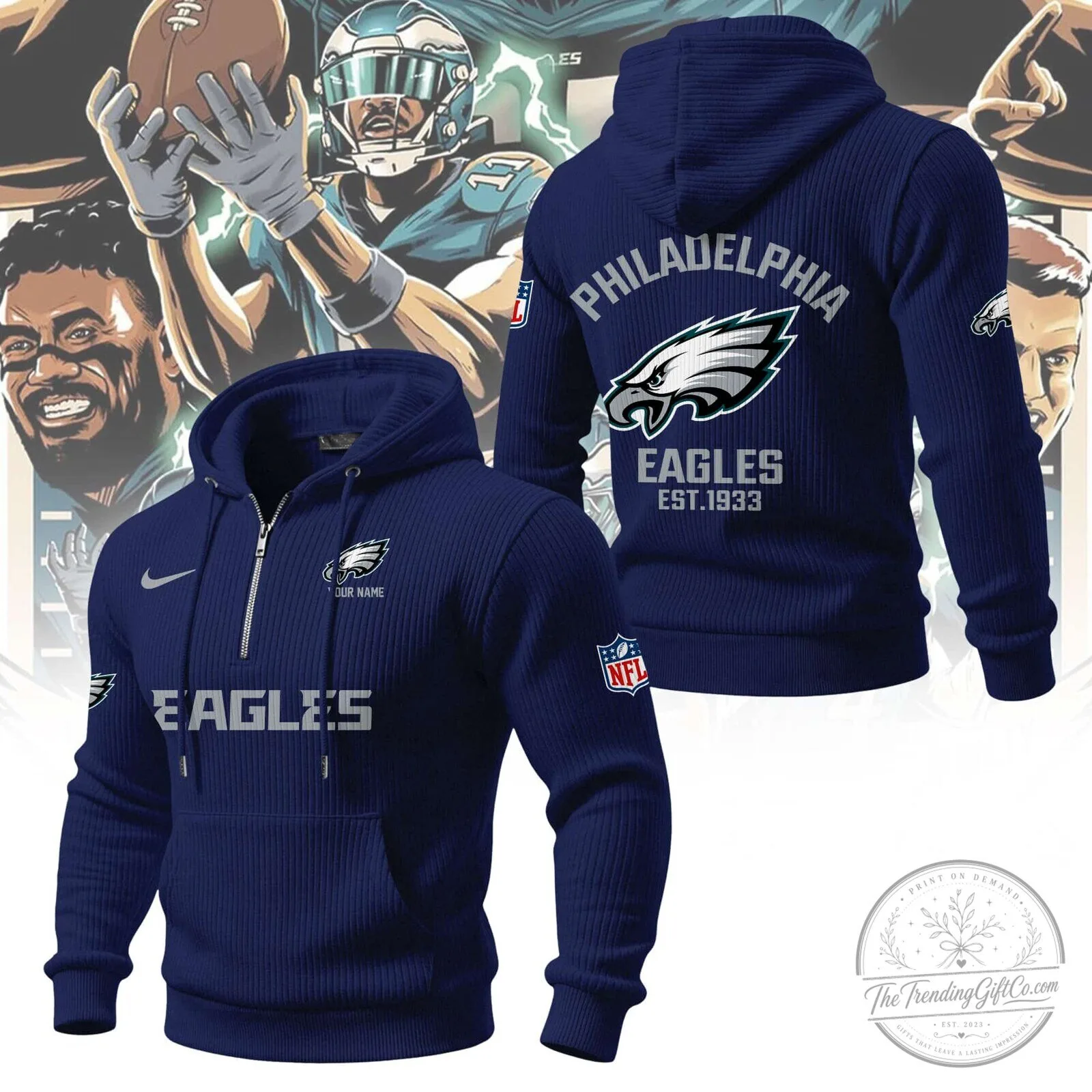 Philadelphia Eagles NFL Football Team Quarter-Zip Hoodie 13 Philadelphia Eagles NFL Football Team Quarter-Zip Hoodie