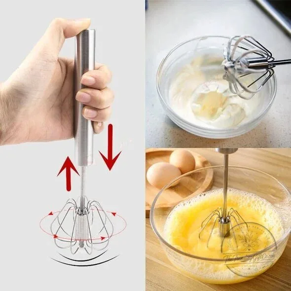 Stainless Steel Semi-Automatic Hand Press Rotary Whisk 12 Stainless Steel Semi-Automatic Hand Press Rotary Whisk
