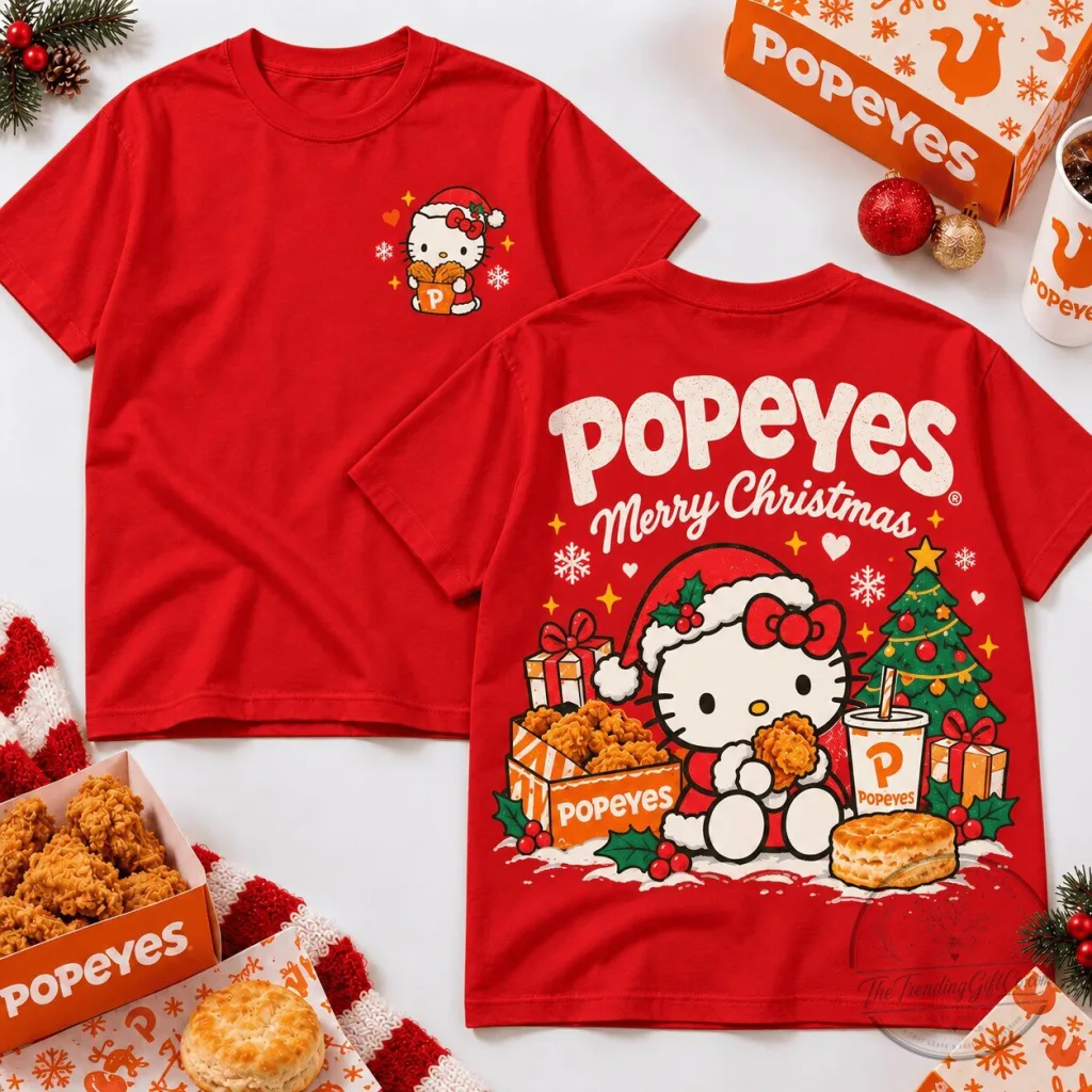 Popeyes Hello Kitty Merry Christmas Fried Chicken Lovers T-Shirt Popeyes Hello Kitty Merry Christmas Fried Chicken Lovers T-Shirt
