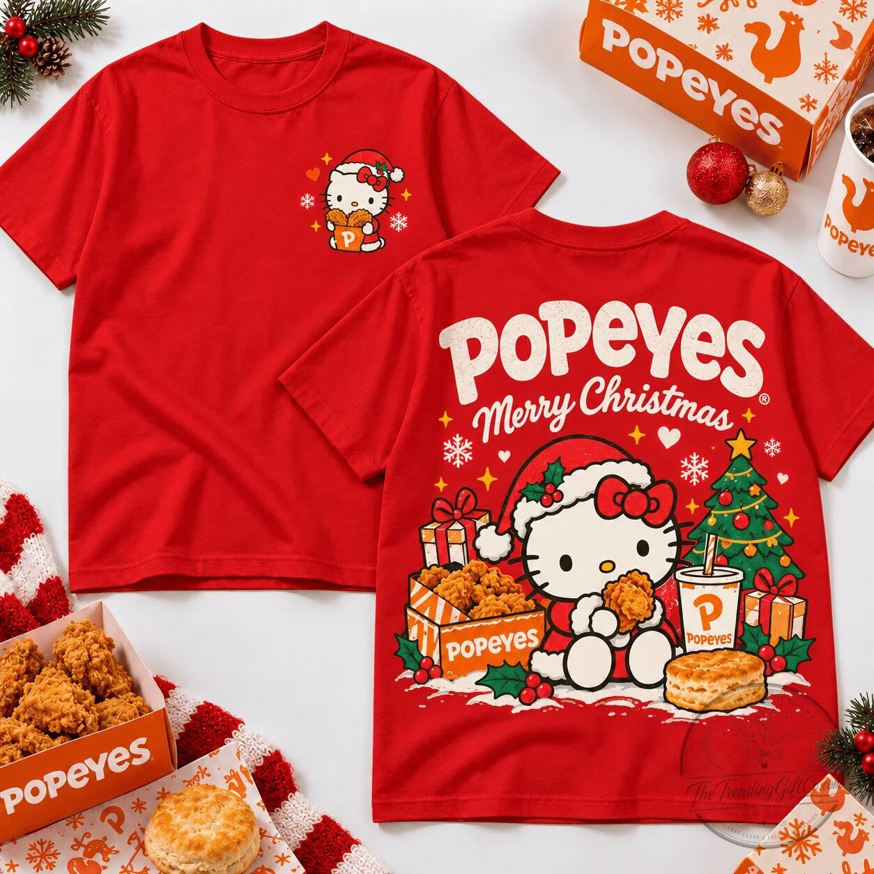 Popeyes Hello Kitty Merry Christmas Fried Chicken Lovers T-Shirt 1 Popeyes Hello Kitty Merry Christmas Fried Chicken Lovers T-Shirt