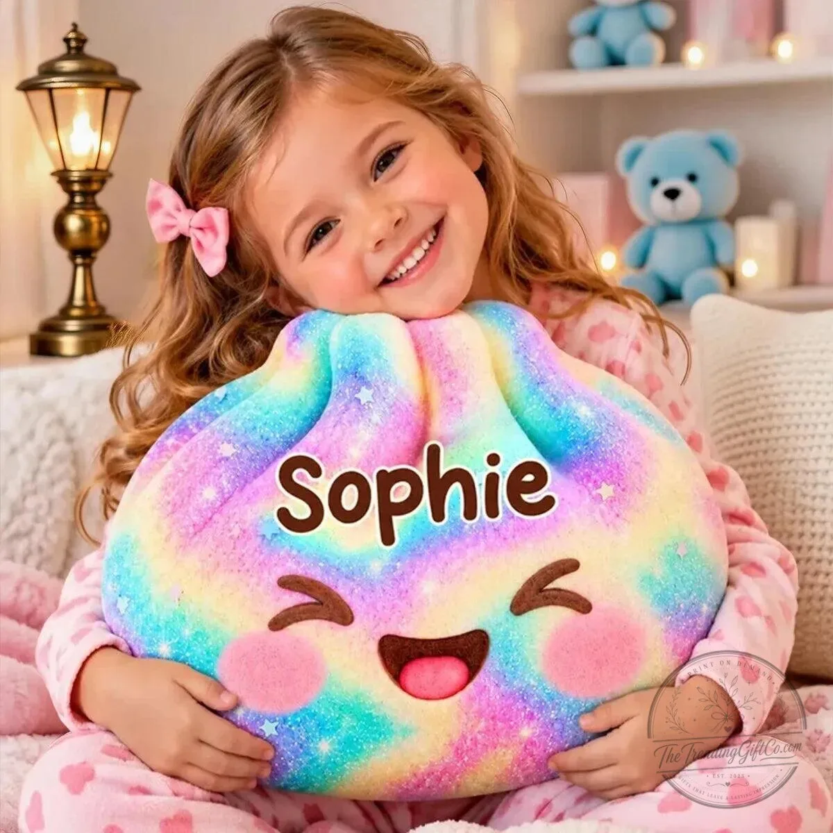 Personalized Rainbow Shaped Smiling Character Plush Pillow for Kids