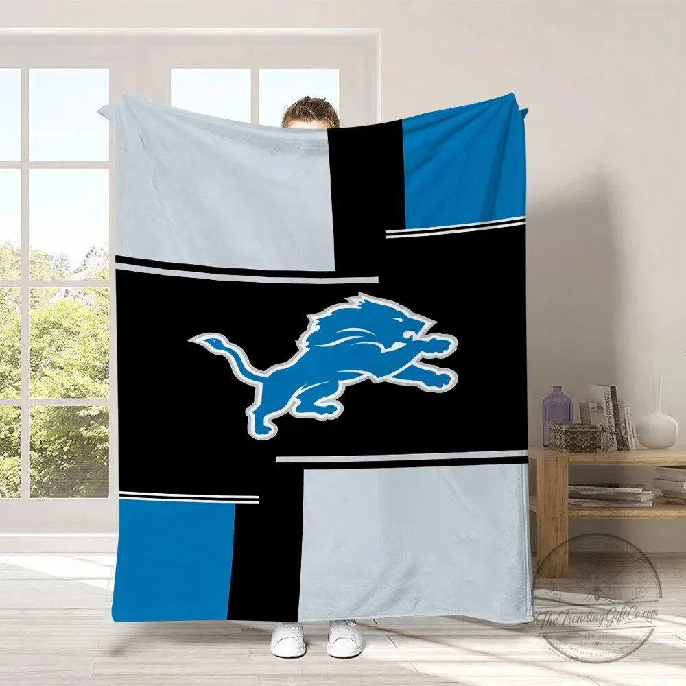Detroit Lions Football Team Logo Fleece Throw Blanket