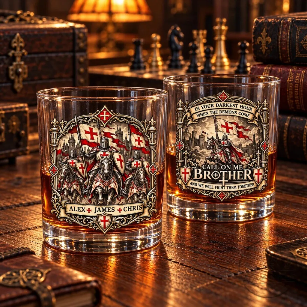 Knights Templar Personalized Whiskey Glass, Crusader Cross Medieval Warrior Drinking Glass Knights Templar Personalized Whiskey Glass, Crusader Cross Medieval Warrior Drinking Glass