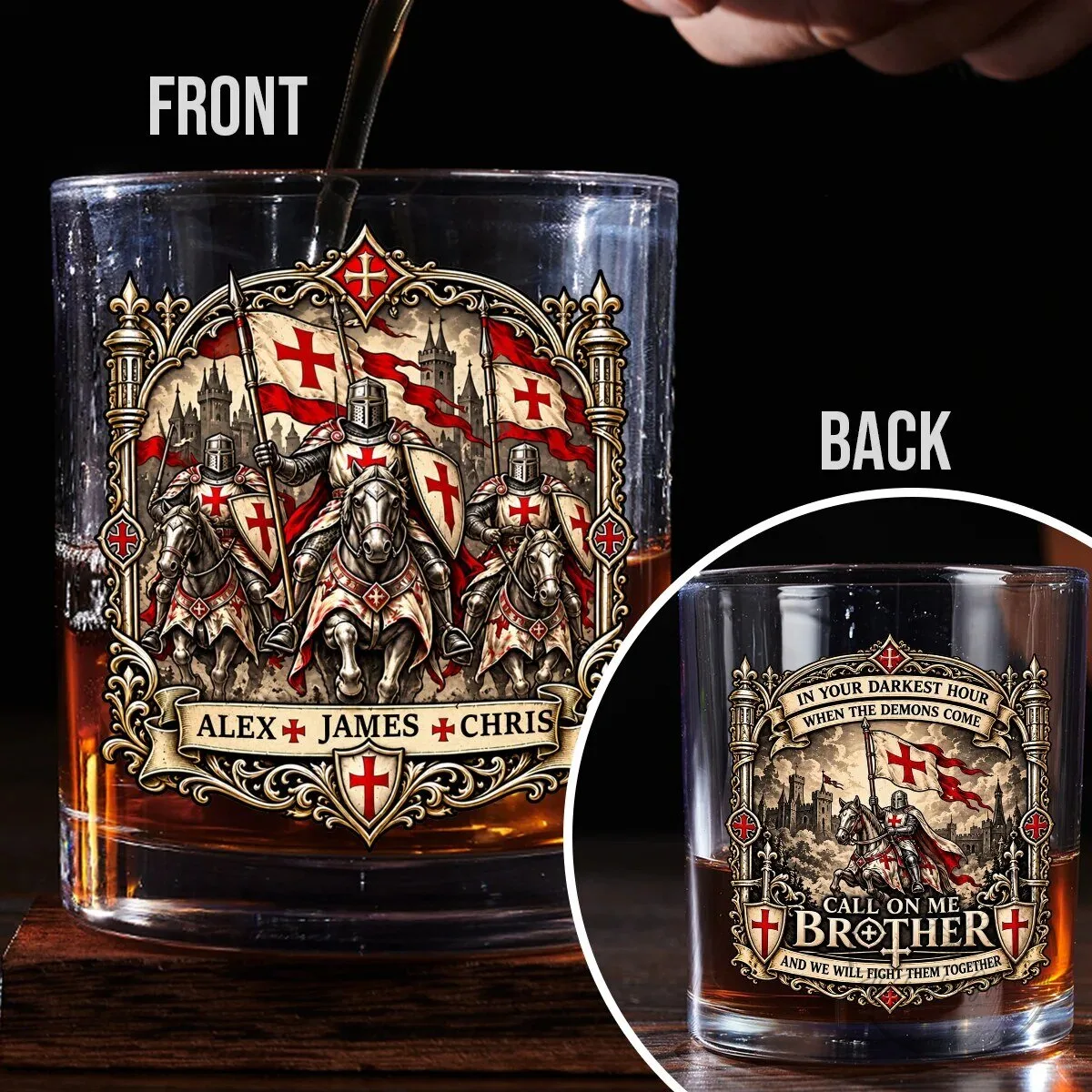 Knights Templar Personalized Whiskey Glass, Crusader Cross Medieval Warrior Drinking Glass 11 Knights Templar Personalized Whiskey Glass, Crusader Cross Medieval Warrior Drinking Glass