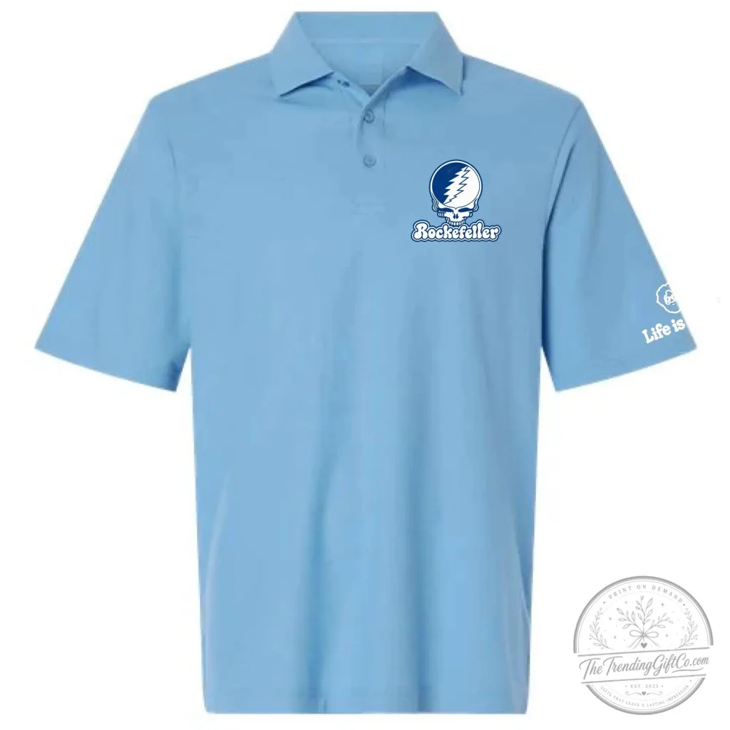 Grateful Dead Stealie Skull Rockefeller Center Light Blue Polo Shirt Grateful Dead Stealie Skull Rockefeller Center Light Blue Polo Shirt