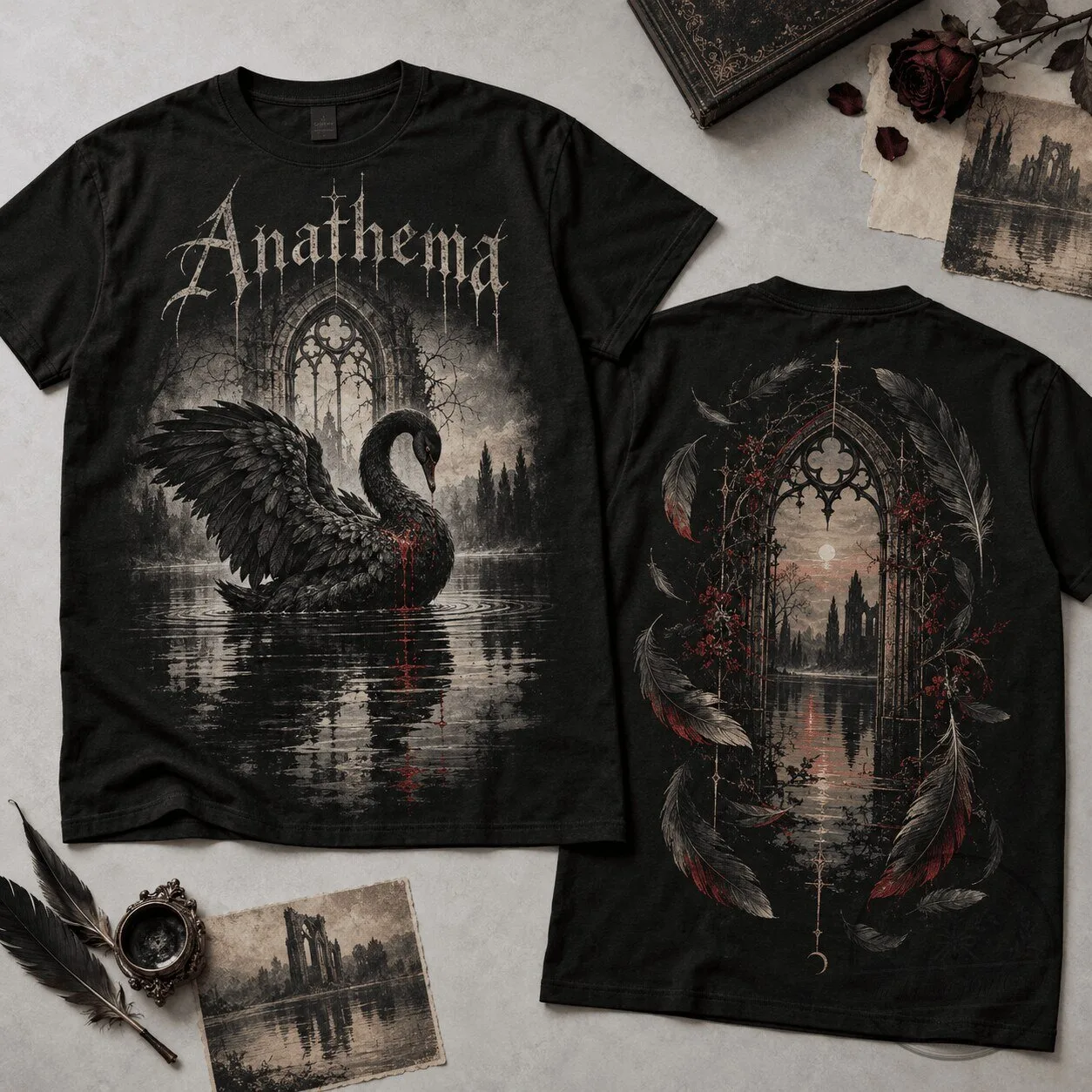 Anathema Black Swan Gothic Lake Design Men's and Women's T-Shirt 1 Anathema Black Swan Gothic Lake Design Men