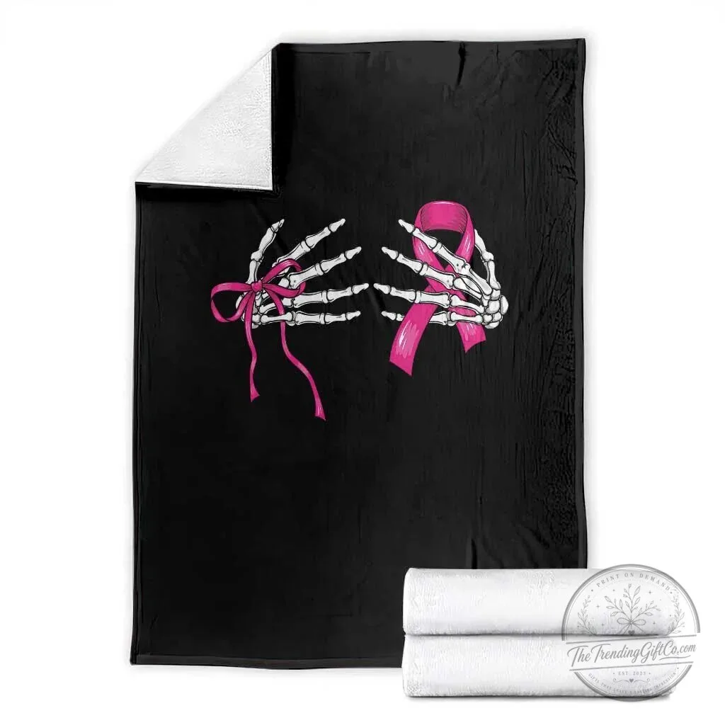 Breast Cancer Awareness Skeleton Hands Pink Ribbon Throw Blanket