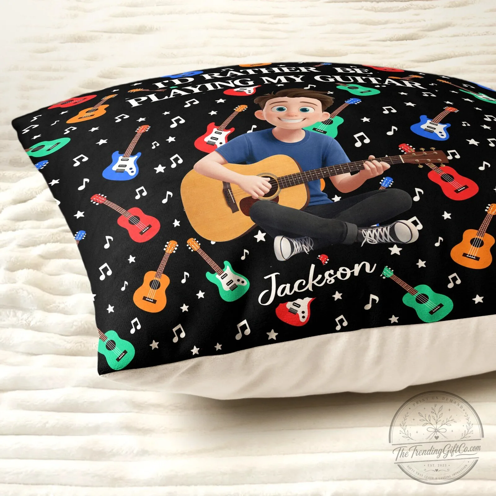 Personalized Guitar Player Cartoon Boy I'd Rather Be Playing My Guitar Pillow 8 Personalized Guitar Player Cartoon Boy I
