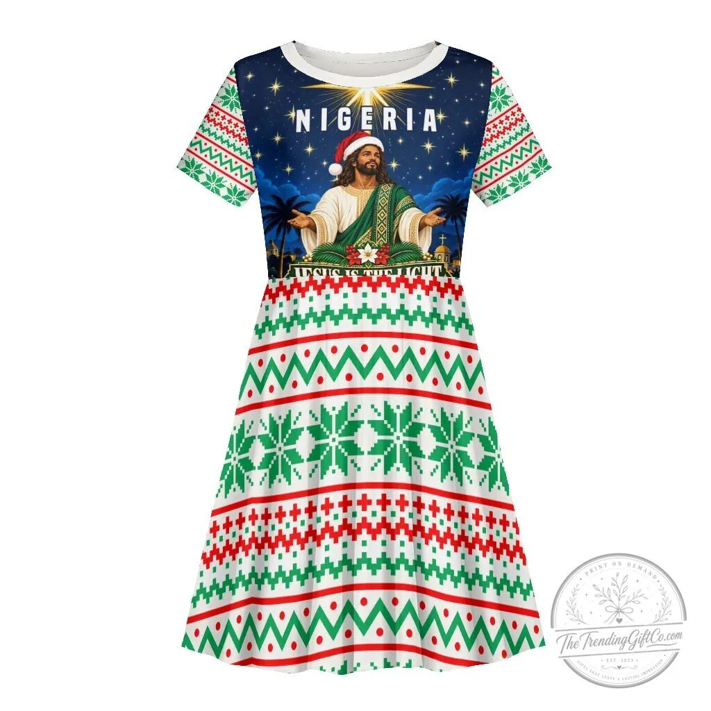 Nigeria Jesus Christmas Faith Light Kid Short Sleeve Dress Nigerian Flag Christmas Nativity Scene