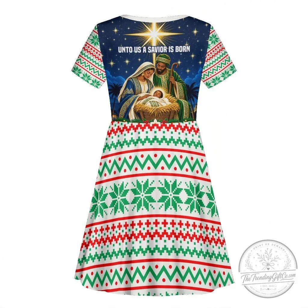 Nigeria Jesus Christmas Faith Light Kid Short Sleeve Dress Nigerian Flag Christmas Nativity Scene 5 Nigeria Jesus Christmas Faith Light Kid Short Sleeve Dress Nigerian Flag Christmas Nativity Scene