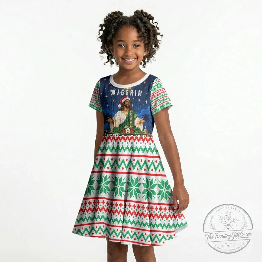 Nigeria Jesus Christmas Faith Light Kid Short Sleeve Dress Nigerian Flag Christmas Nativity Scene 7 Nigeria Jesus Christmas Faith Light Kid Short Sleeve Dress Nigerian Flag Christmas Nativity Scene