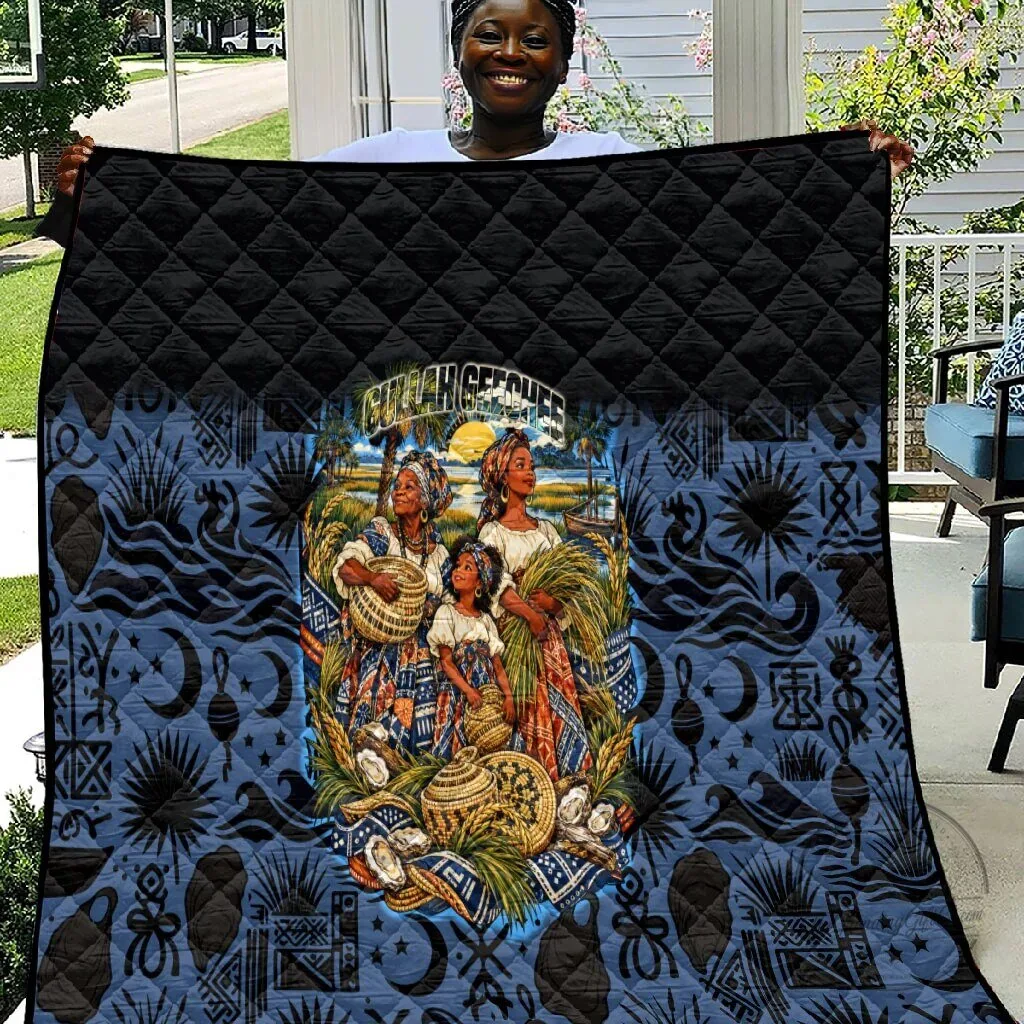 African American Gullah Geechee Quilt with Sweetgrass Basket and Coastal Design 6 African American Gullah Geechee Quilt with Sweetgrass Basket and Coastal Design