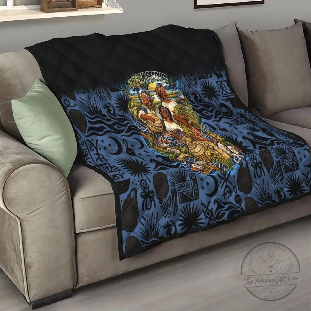 African American Gullah Geechee Quilt with Sweetgrass Basket and Coastal Design 8 African American Gullah Geechee Quilt with Sweetgrass Basket and Coastal Design