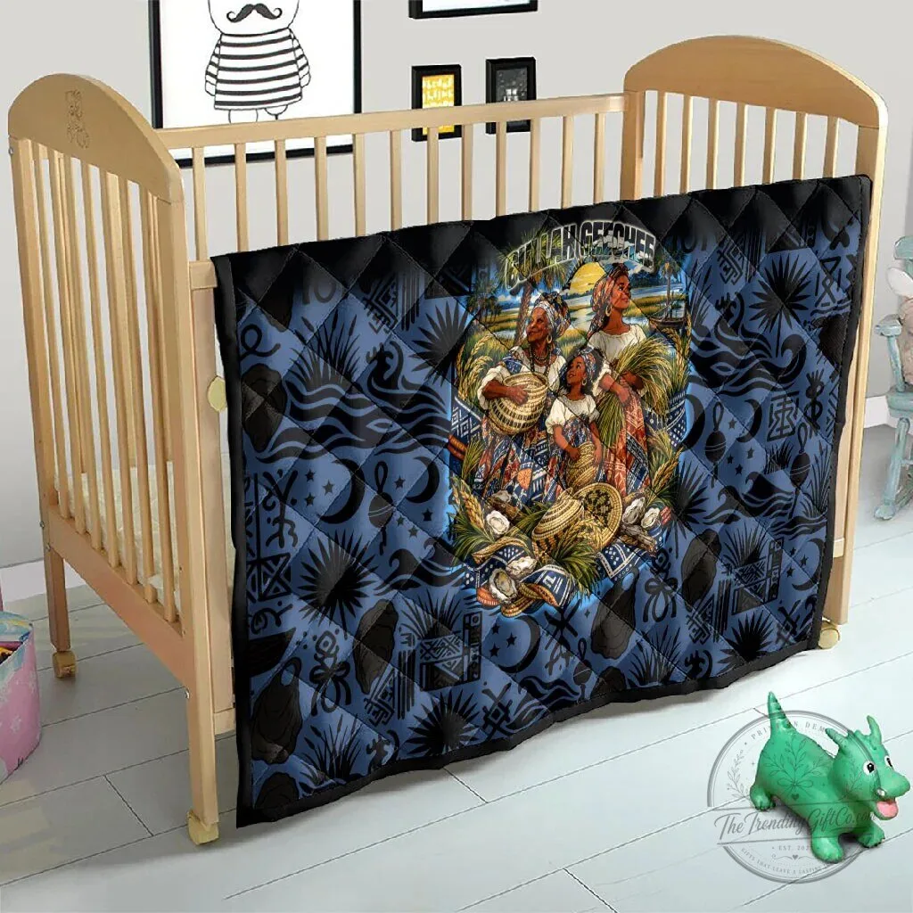 African American Gullah Geechee Quilt with Sweetgrass Basket and Coastal Design 10 African American Gullah Geechee Quilt with Sweetgrass Basket and Coastal Design
