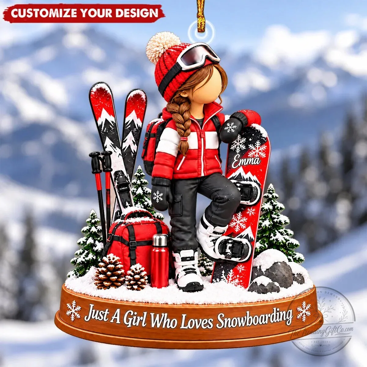 Personalized Snowboarding Girl Christmas Tree Ornament, Custom Winter Sports Keepsake 2 Personalized Snowboarding Girl Christmas Tree Ornament, Custom Winter Sports Keepsake