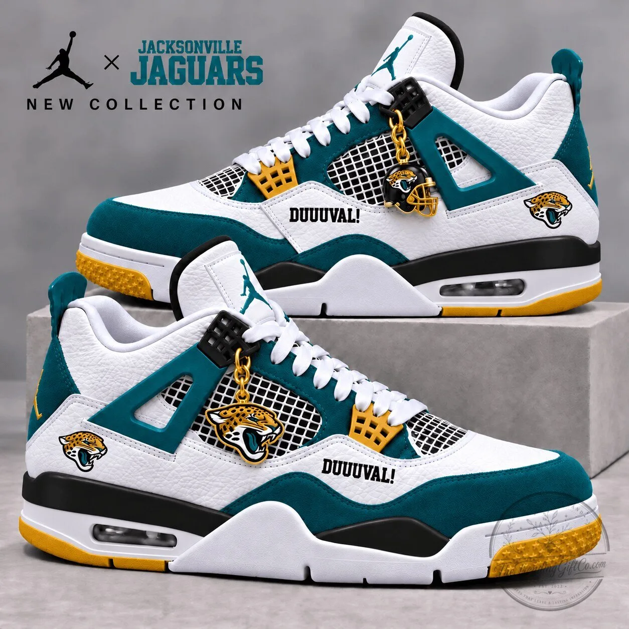 Jacksonville Jaguars Football Team White and Teal Low-Top Sneakers Shoes