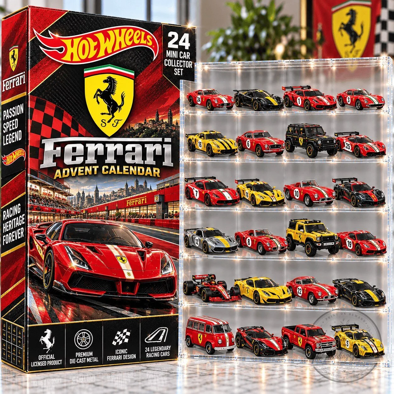 Hot Wheels Ferrari Advent Calendar with 24 Mini Car Collector Set 2D