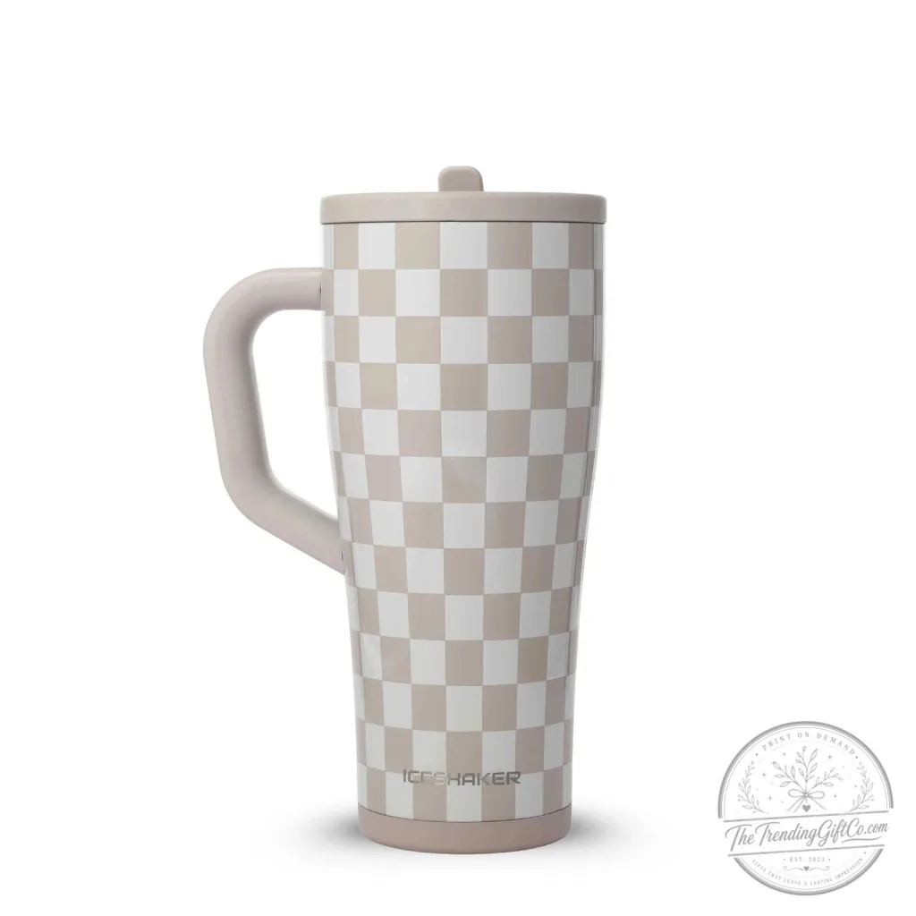 Cobblestone Checkered Pattern Insulated Stainless Steel Tumbler with Handle Cobblestone Checkered Pattern Insulated Stainless Steel Tumbler with Handle