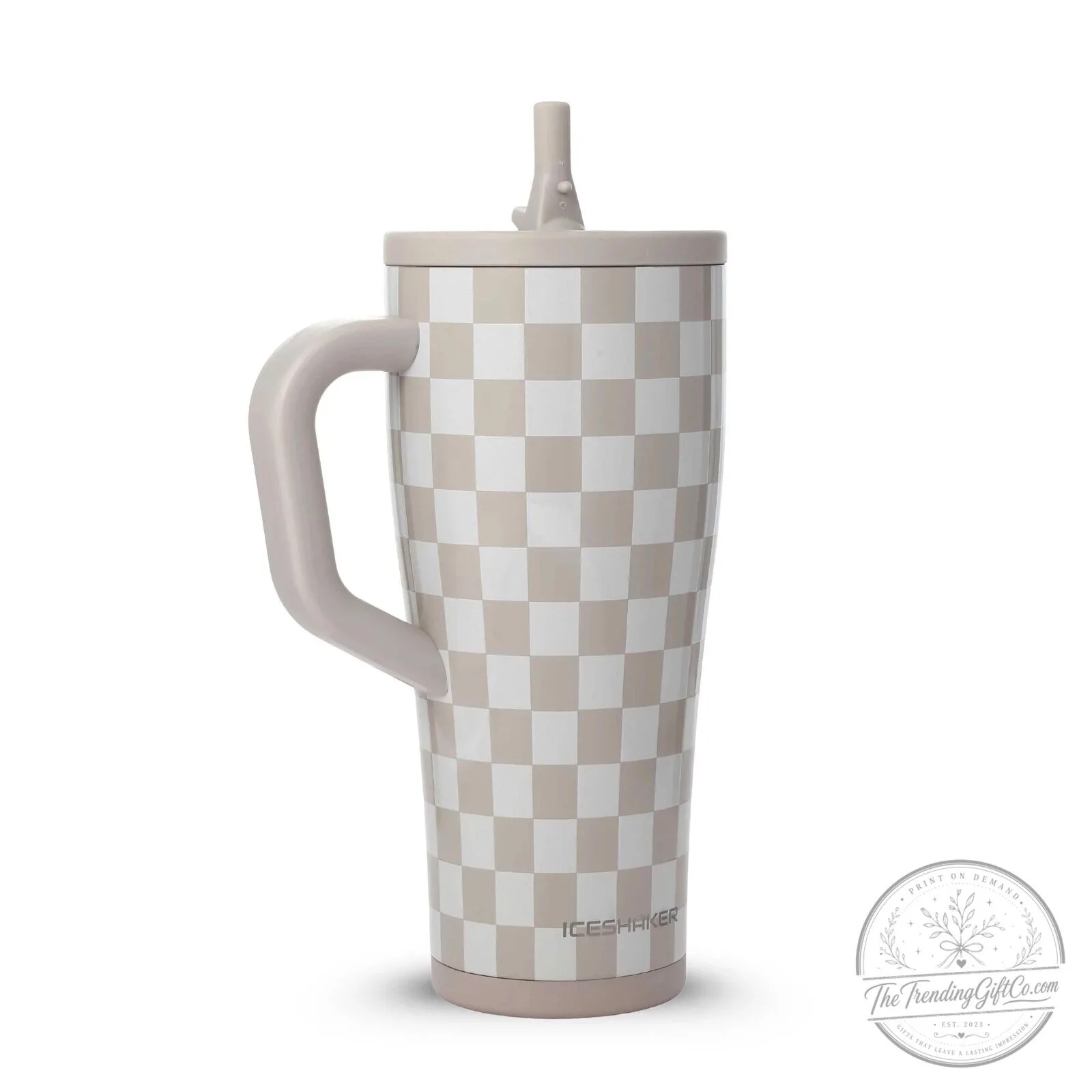Cobblestone Checkered Pattern Insulated Stainless Steel Tumbler with Handle 8 Cobblestone Checkered Pattern Insulated Stainless Steel Tumbler with Handle