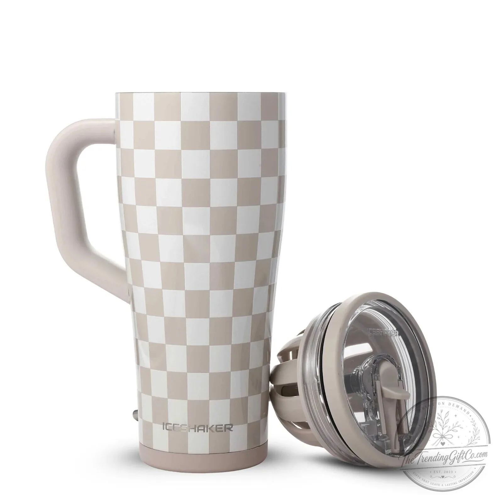 Cobblestone Checkered Pattern Insulated Stainless Steel Tumbler with Handle 10 Cobblestone Checkered Pattern Insulated Stainless Steel Tumbler with Handle